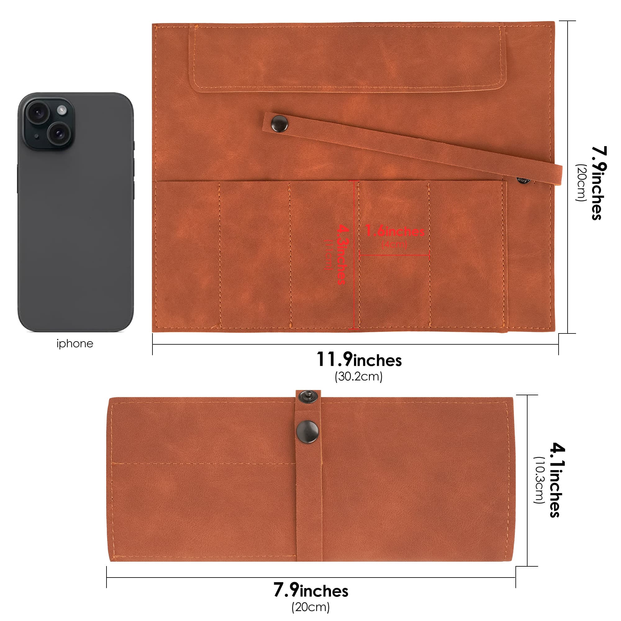 ReignSword Vegan Leather Watch Band Storage Case, Waterproof Watch Strap Roll Organizer with 5 Slots, Travel Accessories Pouch Compatible with Apple/Garmin/Samsung Watch Bands (Orange) - 1