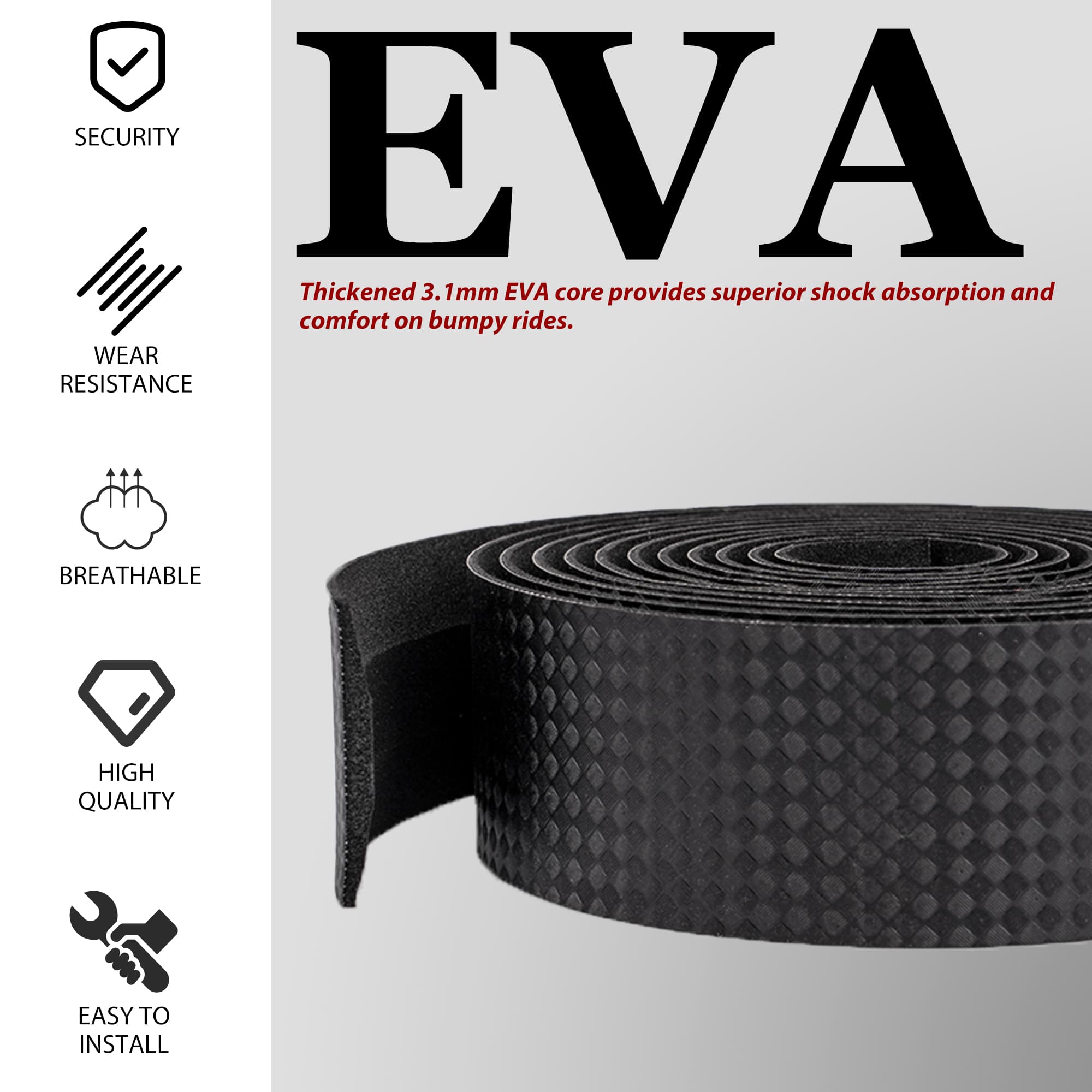 RidingRush 3mm Thick Road Bike Handlebar Tape, EVA Bicycle Bar Wrap with Shock Absorbing Cushion, Non Slip Textured Grip Cycling Tape for Road Gravel Bikes, Easy Installation, Black - 4