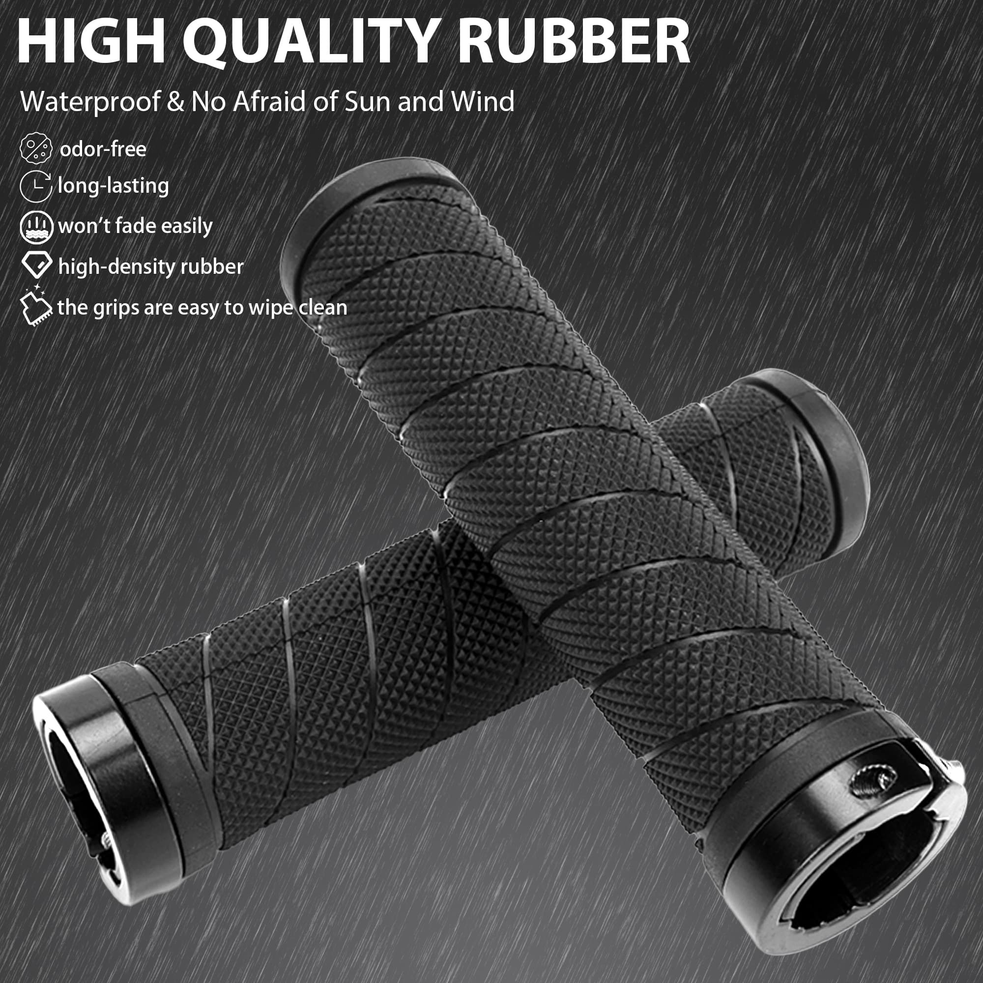 RidingRush Lock-On Bike Handlebar Grips – Textured Rubber MTB BMX Grips with Dual Aluminum Rings, Enhanced Grip Friction & Stable Hold, 22.2mm Bicycle Handle Grips for Trail & Commuter Riding - 2