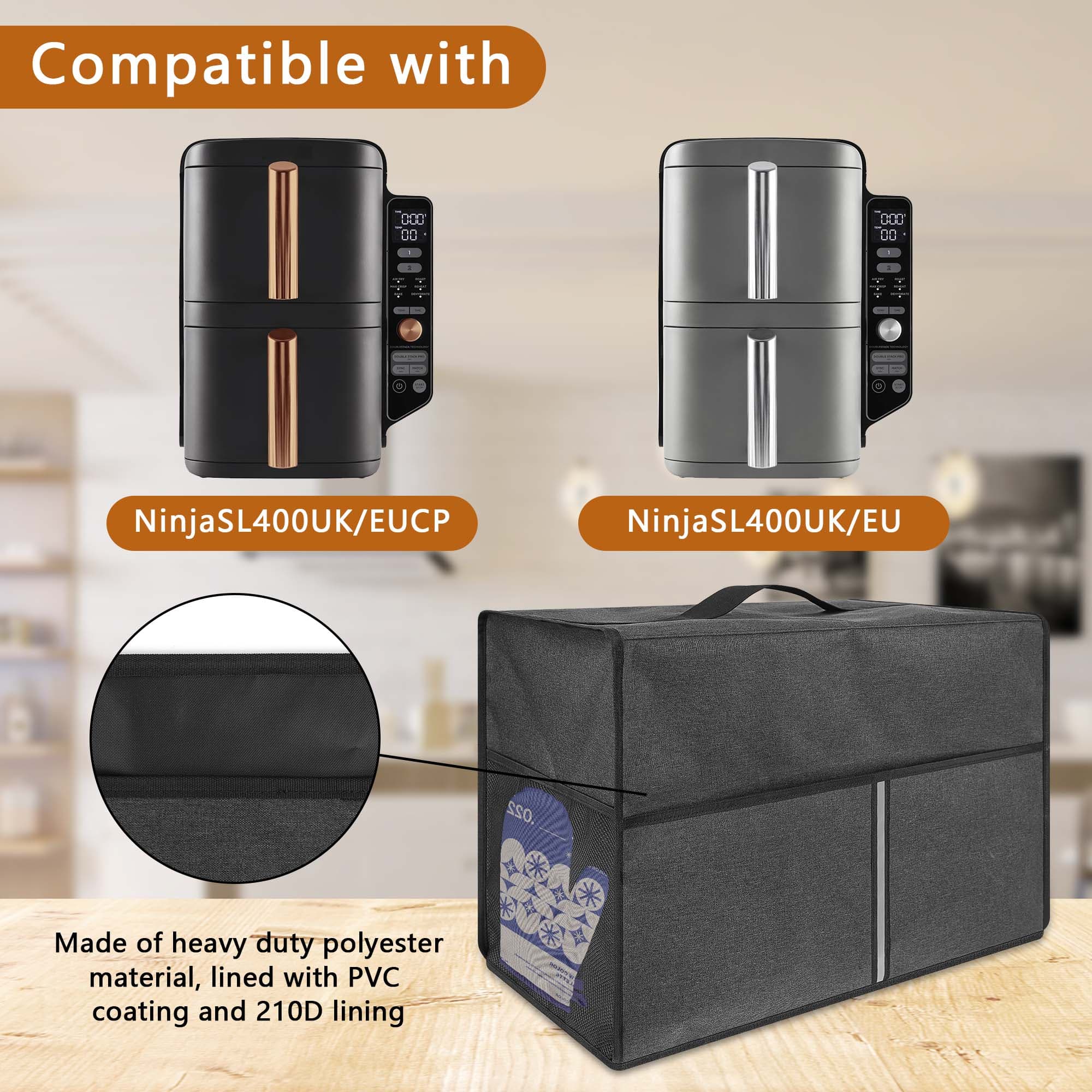 Kingshion Air Fryer Dust Cover compatible with 9.5L Capacity Vertical Dual Drawer, Air Fryer cover for Ninja SL400UKCP/SL400UK -Dark grey - 2