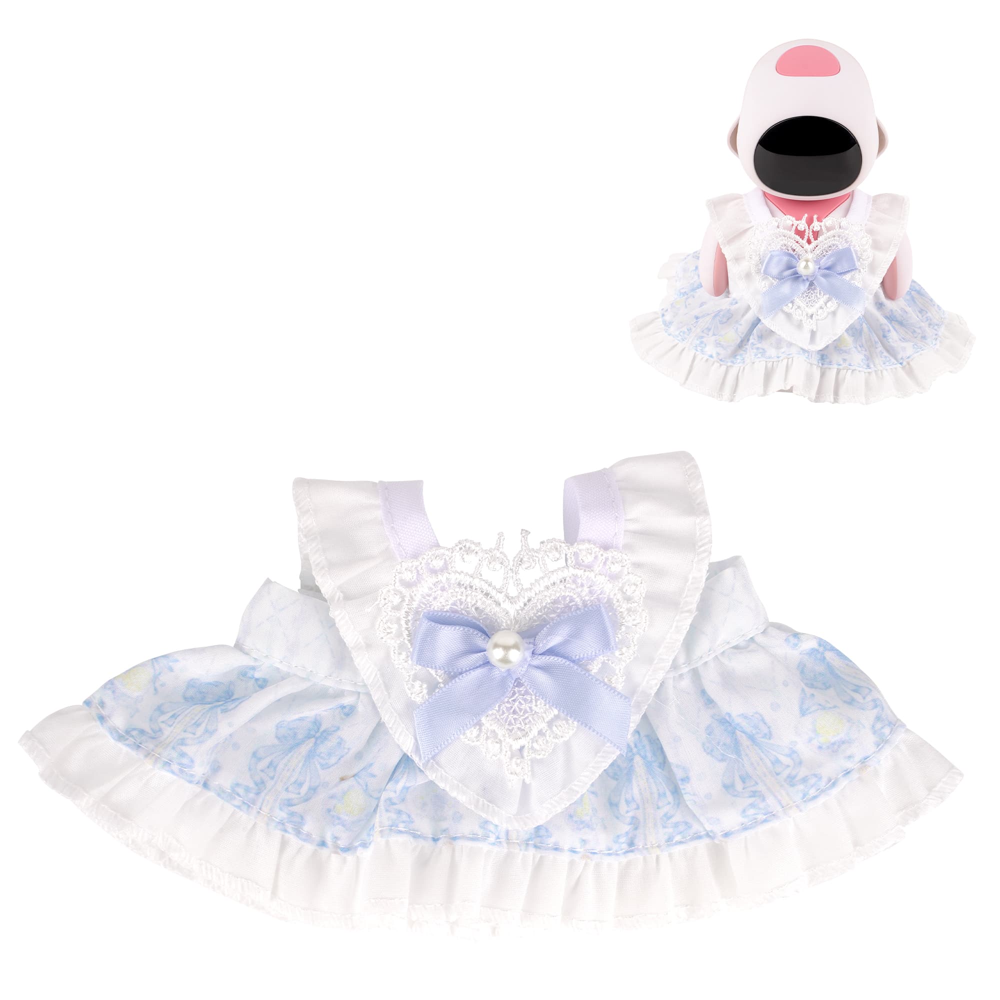 ReignSword Blue Floral Lace Dress Outfit, Compatible with Eilik Robot, Princess Style Costume with Bow and Pearl Decoration, Decorative Robot Accessory - 1