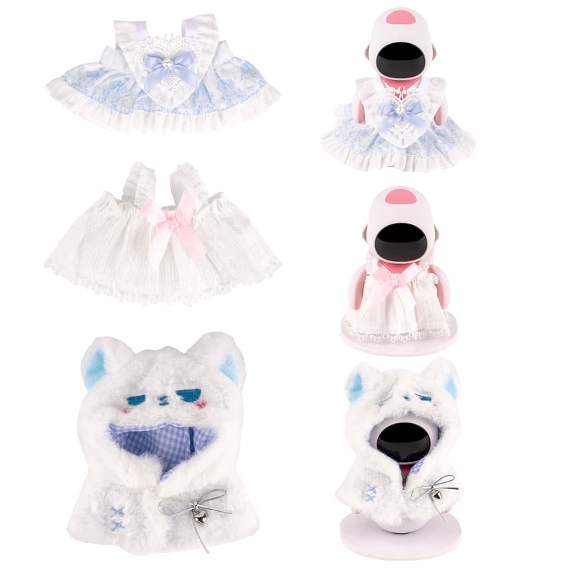 ReignSword 3 Set Costume Bundle Compatible With Eilik Robot, Elegant Blue and White Lace Dress, White Plush Cape and Decorative Accessories Set (Robot Not Included)