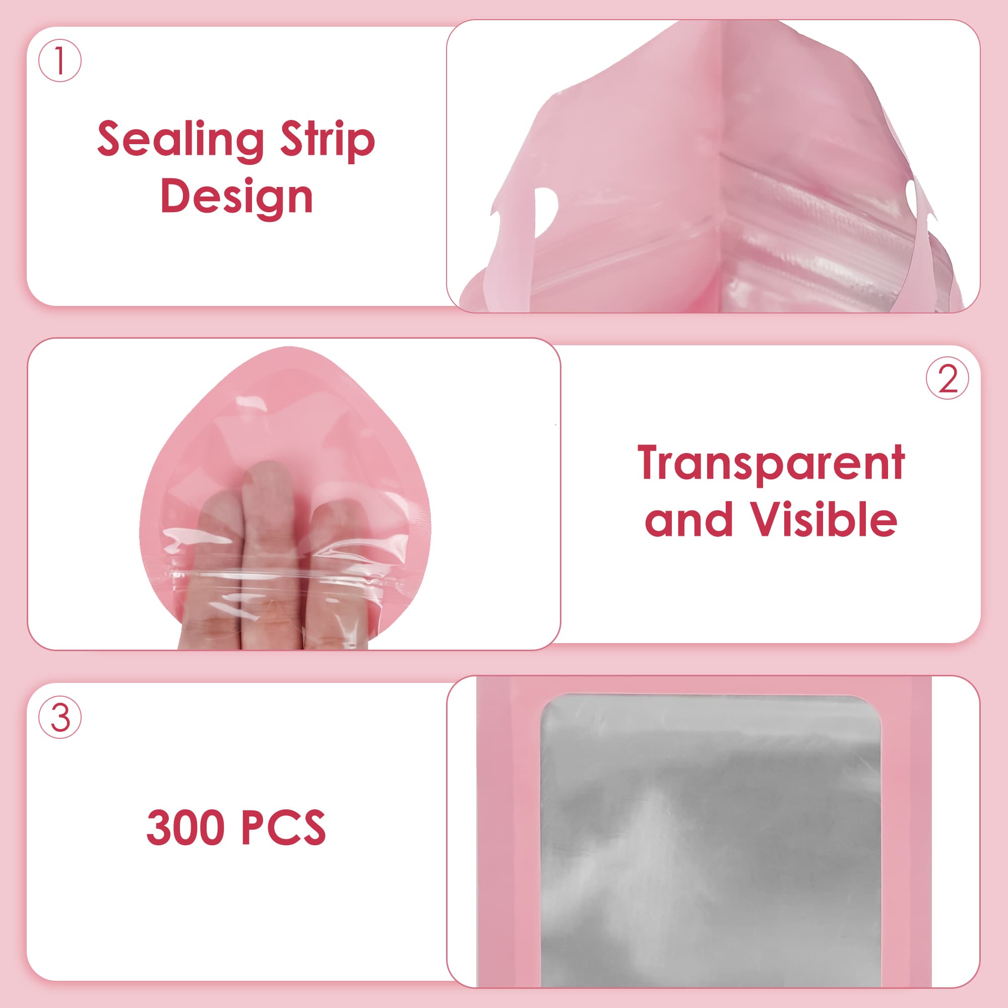 ReignSword 100Pcs Pink Gift Bags, Resealable Heart & Rectangle Clear Front Ziplock Mylar Bags for Jewelry, Candy, Party Favors, Wedding & Small Business Packaging (5 x 3 Inch, 3.9 x 3.9 Inch) - 4