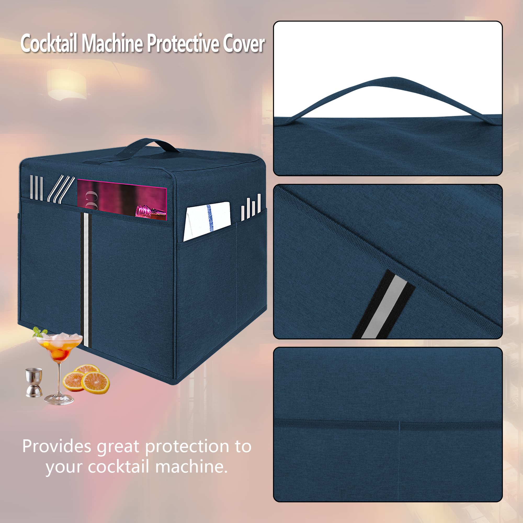 Kingshion Cocktail Machine Protective Cover Compatible with Bartesian Cocktail Machine - Pockets to Store Bartesian Accessories - Bartesian Cocktail Capsules - Dark Blue - 2
