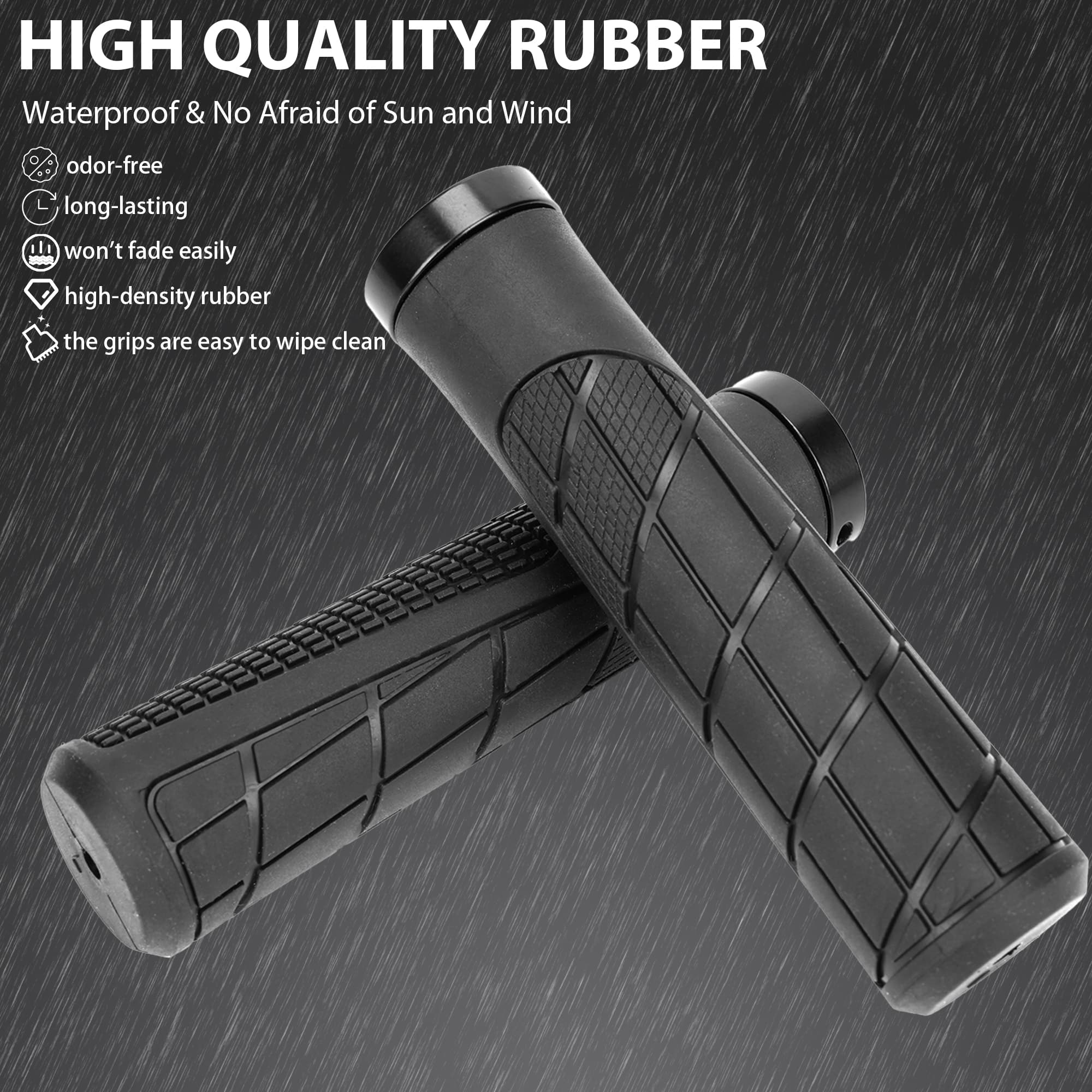 RidingRush Bike Handlebar Grips, Non-Slip Rubber Bicycle Grips with Textured Surface, Comfortable Handlebar Grips for Mountain Bike BMX Cruiser and Kids Bikes, Black - 2