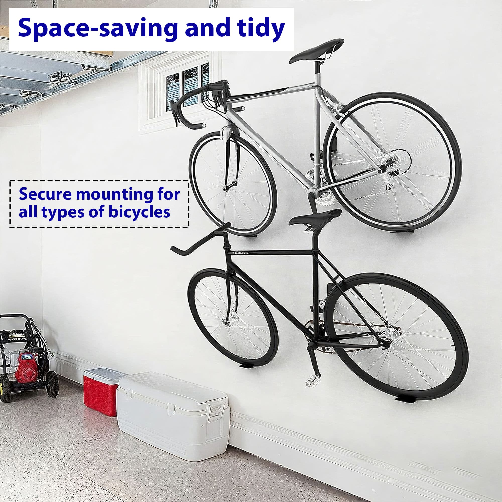 RidingRush Bike Hooks for Garage Wall, Heavy Duty Bicycle Wall Mount Hangers, Space Saving Vertical Bike Storage Racks for Road and Mountain Bikes, Indoor Garage Organization (Black) - 4