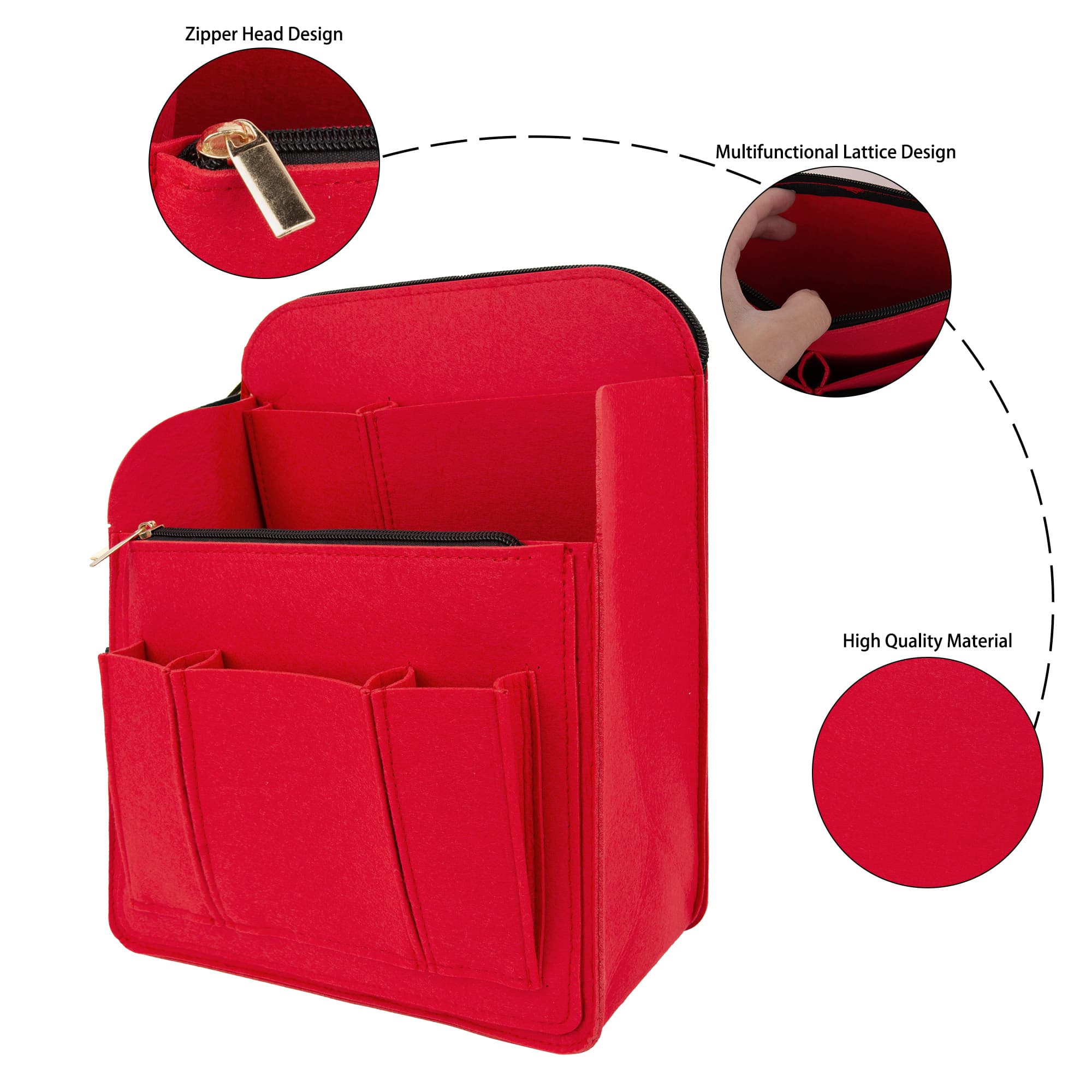 Kingshion Large Capacity Backpack Organizer Insert - Felt Storage Insert for 10"+ Backpacks, Rucksacks & Travel Bags | Vertical Design with Shoulder Strap Slot & Interior Pockets - Red - 5
