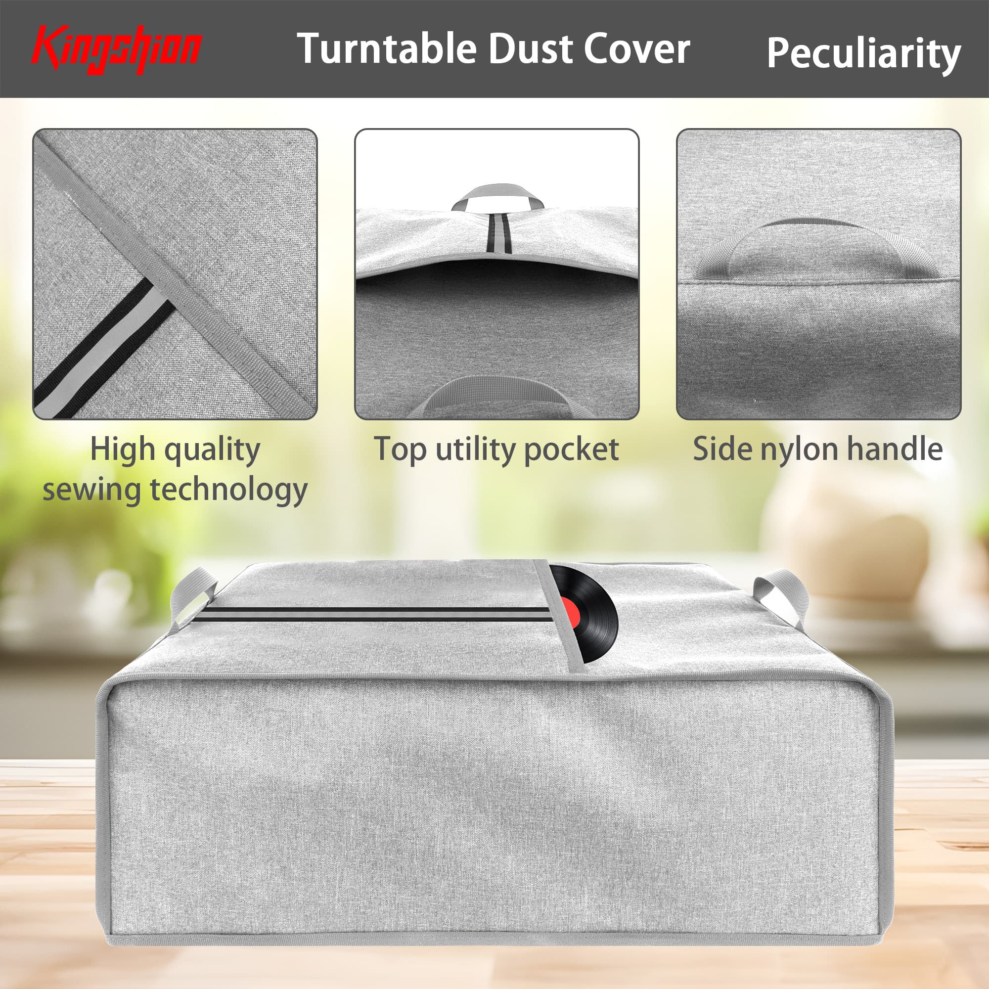 Kingshion Turntable Dust Cover, Record Player Protective Case Compatible with SL-Q300/SL-B250 /SL-B260/SL-BD20/SL-BD27/SL-BD35/SLD-20/SL-PC11/SL1200/SL1210 Pioneer PLX 1000-Light Grey - 2