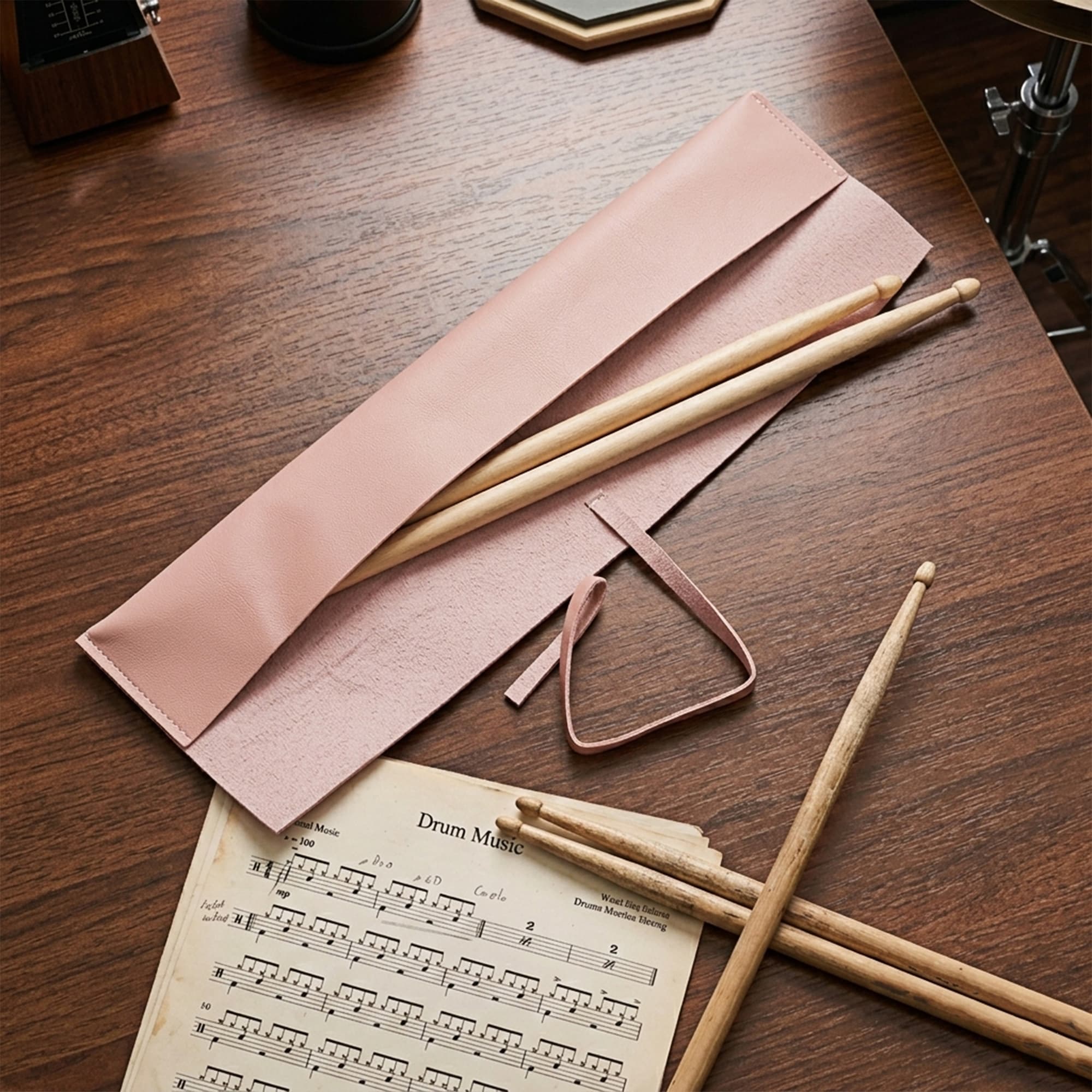 ReignSword Drum Stick Bag, Vegan Leather Drumstick Storage Holder with Fixing Strap, Portable Drumstick Organizer Sleeve for Drum Accessories, Pink, 17 x 2.8 Inches - 3