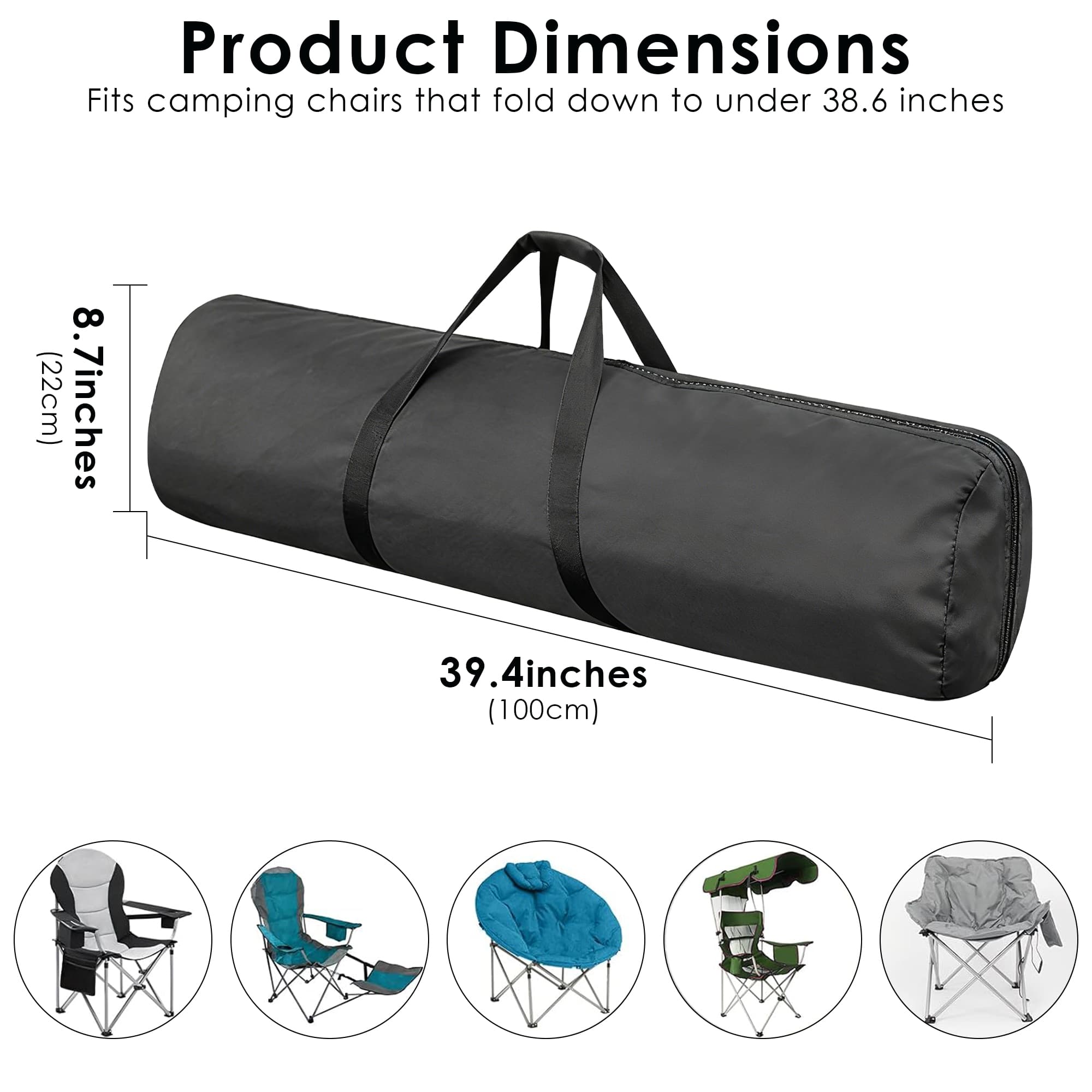 ReignSword Camping Chair Replacement Bag, 39.4 Inch Folding Carrying Case with Handle Strap, Large Mouth Storage Bag fits Camp Chairs, Hammock, Yoga Mat, Beach Chair, Umbrella (8.7 Inch in Diameter) - 3