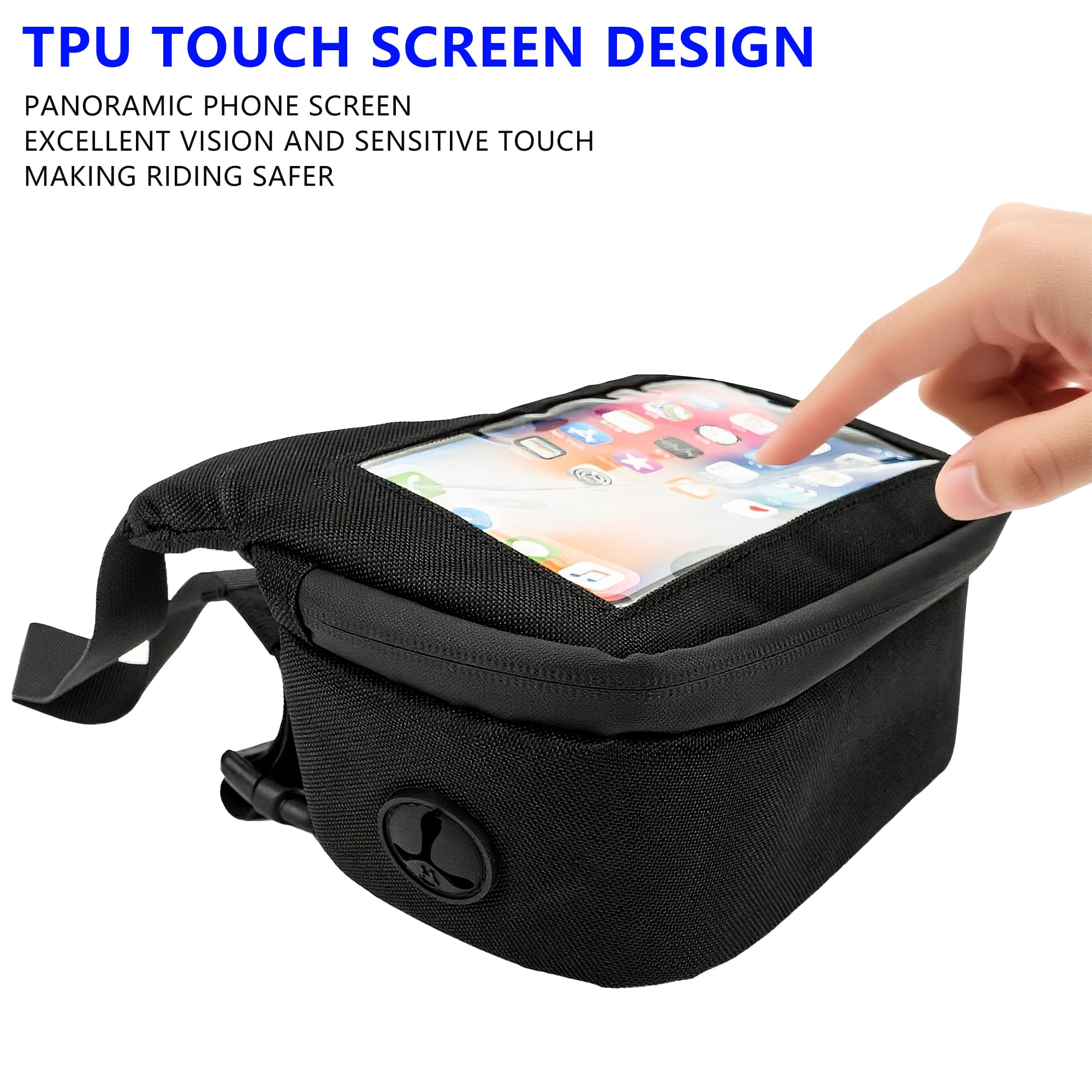 RidingRush Bike Handlebar Bag with Phone Holder – Waterproof Bicycle Handlebar Bag Front Frame Pouch with Touchscreen for Smartphones up to 7 Inches, Cycling Storage Bag for Road & Mountain Bikes - 7