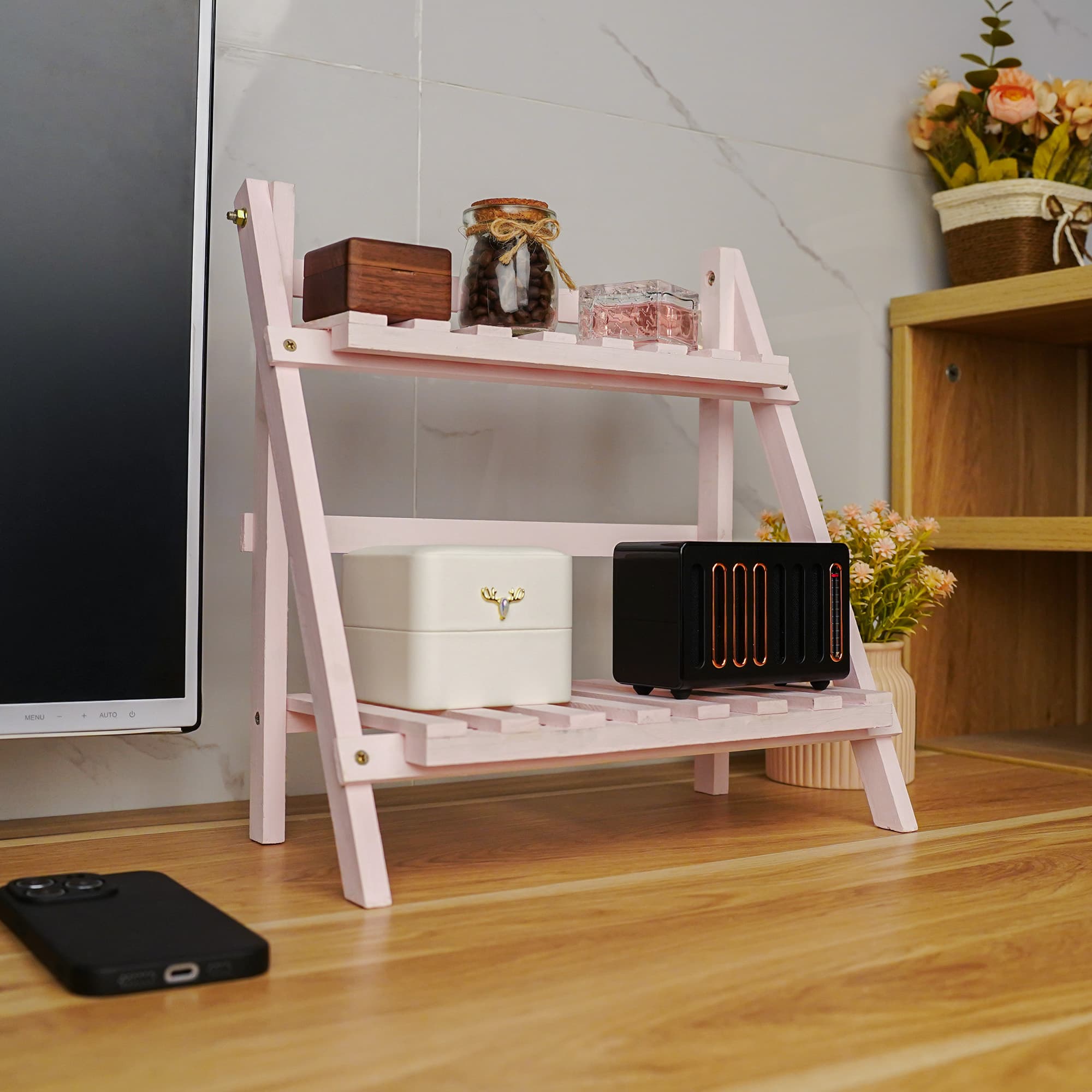JANKOW Wood Plant Stand, Indoor Outdoor 2 Tiers Flower Stands, Planter Shelf Racks, Flowerpot Holder for Plant Display - 3