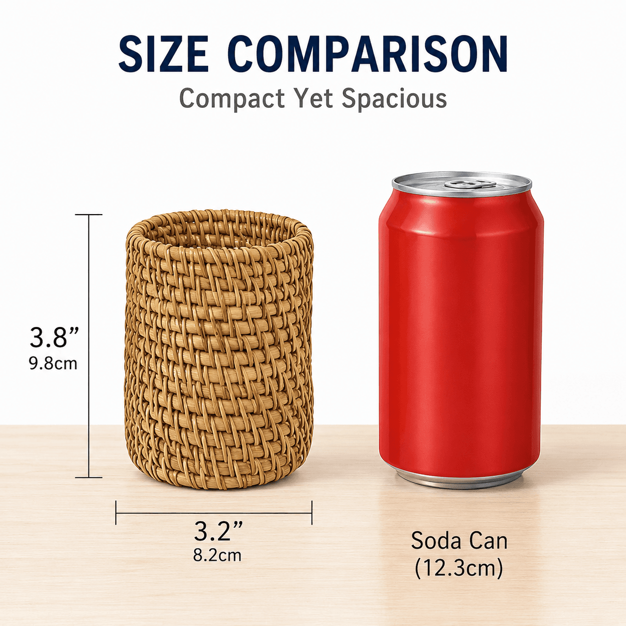 JANKOW Rattan Pencil Holder, Cylindrical Desk Organizer Cup, Handwoven Autumn Rattan, Brown, for Office, Vanity, Kitchen, 1-Pack - 1