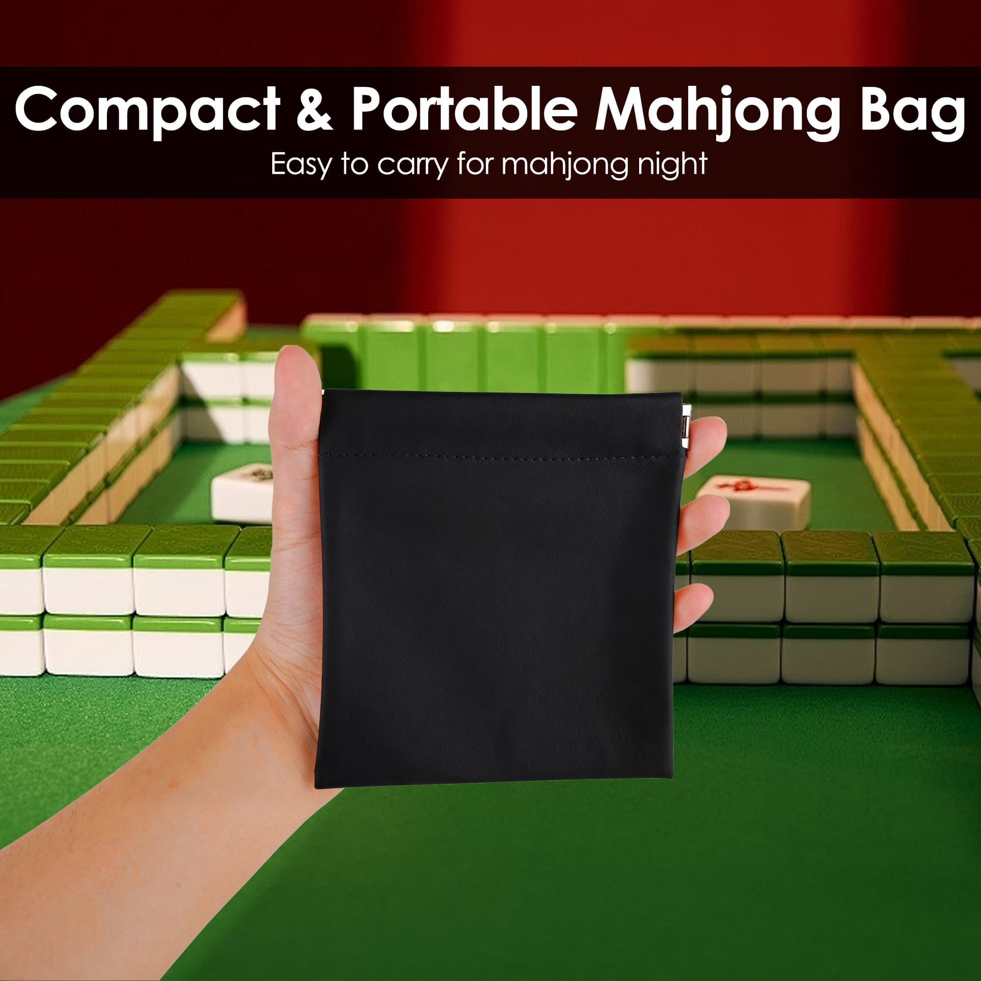 ReignSword Automatically Closing Mahjong Dice Bags, Vegan Leather Mahjong Tile Storage Pouch, Mini Coin & Dice Organizer for Tabletop Games, Travel & Party (Black) - 3