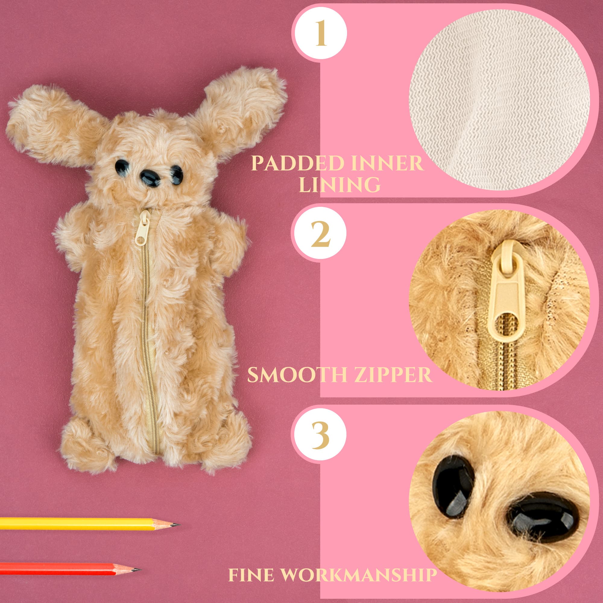 JANKINGS Teddy Pencil Pouch, Cute Teddy Zipper Pencil Pouch, Plush Animal Pencil Case Bag for Office Classroom Supplies - 2