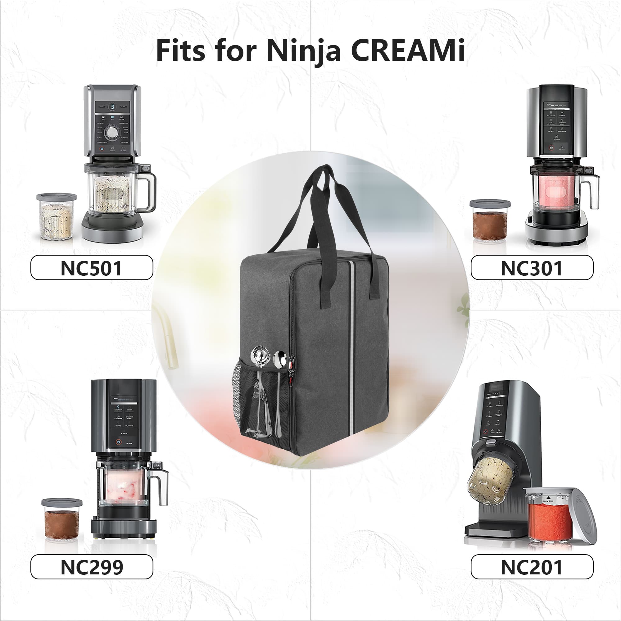 Ice Cream Maker Carrying Bag with Handle, Waterproof Dustproof Storage Bag Compatible with Ninja Creami NC500/NC300/NC200/NC100/NC299AMZ Series/Deluxe/Breeze Ice Cream Makers - 5
