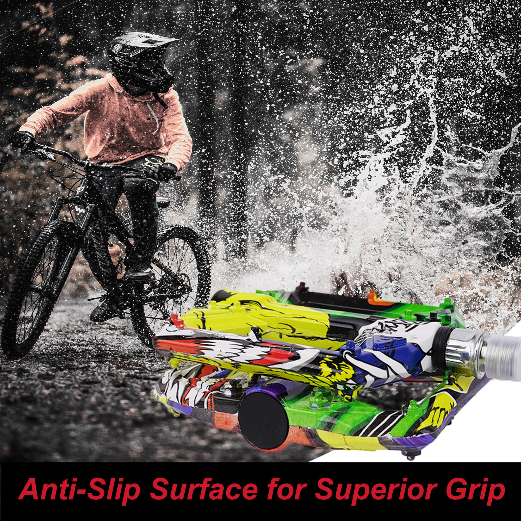 RidingRush Bicycle Pedals – Flat Pedals for Mountain Bikes, Road Bikes, and E-Bikes, High Grip, Easy to Install, Comfortable Riding Experience - 4