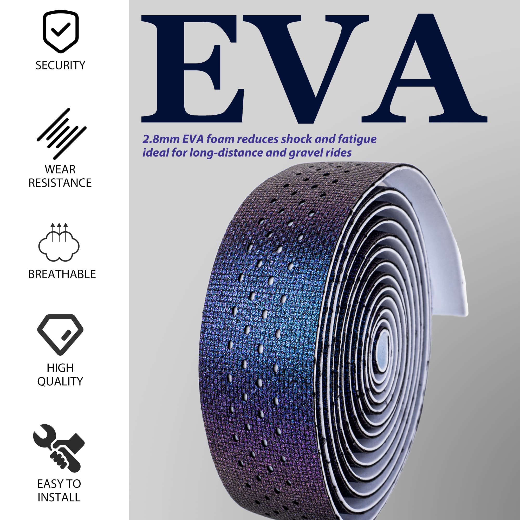 RidingRush Bicycle Handlebar Tape, EVA Bike Bar Tape with Textured Grip, Gradient Handlebar Wrap for Road & Gravel Bikes, Comfortable Shock-Reducing Grip Tape - 2