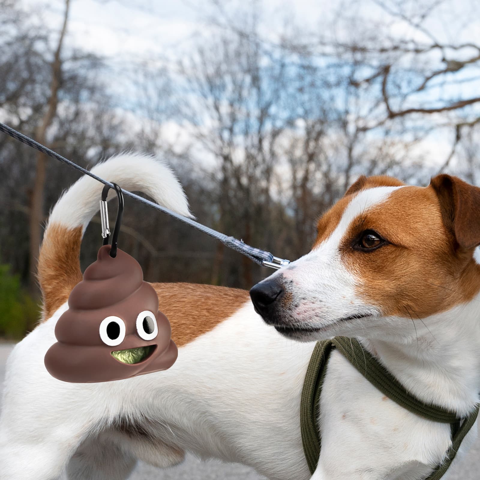 JANKOW Emoji Dog Poop Bag, Cute Dog Poop Bag Holder, with mountaineering clip, suitable for travel, walking, park and outdoor dog walking Bin bag dispenser (1 pcs) - 4