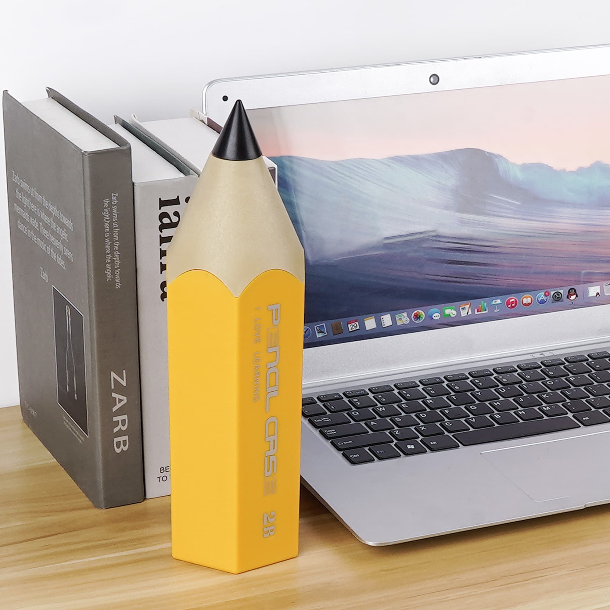 JANKOW Pencil-Shaped Pen Holder, Double-Layer Desk Organizer, Plastic Desktop Pencil Cup, Yellow, 1-Pack - 3