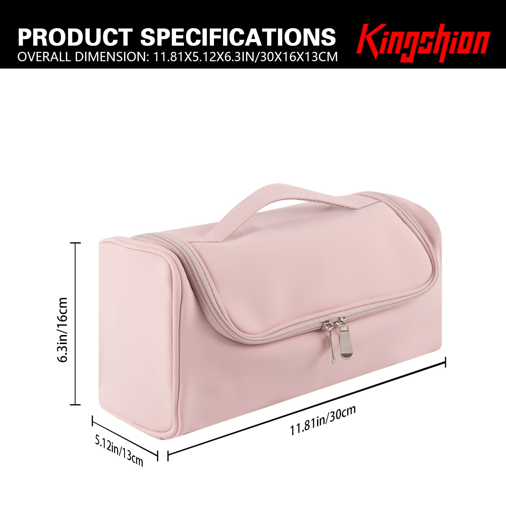 Hair Tool Organizer Case Compatible with Hair Dryer & Curling Iron - Premium Smooth PU Leather Storage Bag with Wall-Mountable Hook, Mesh Pocket, 4 Slots for Detachable Replacement Heads (Pink) - 1