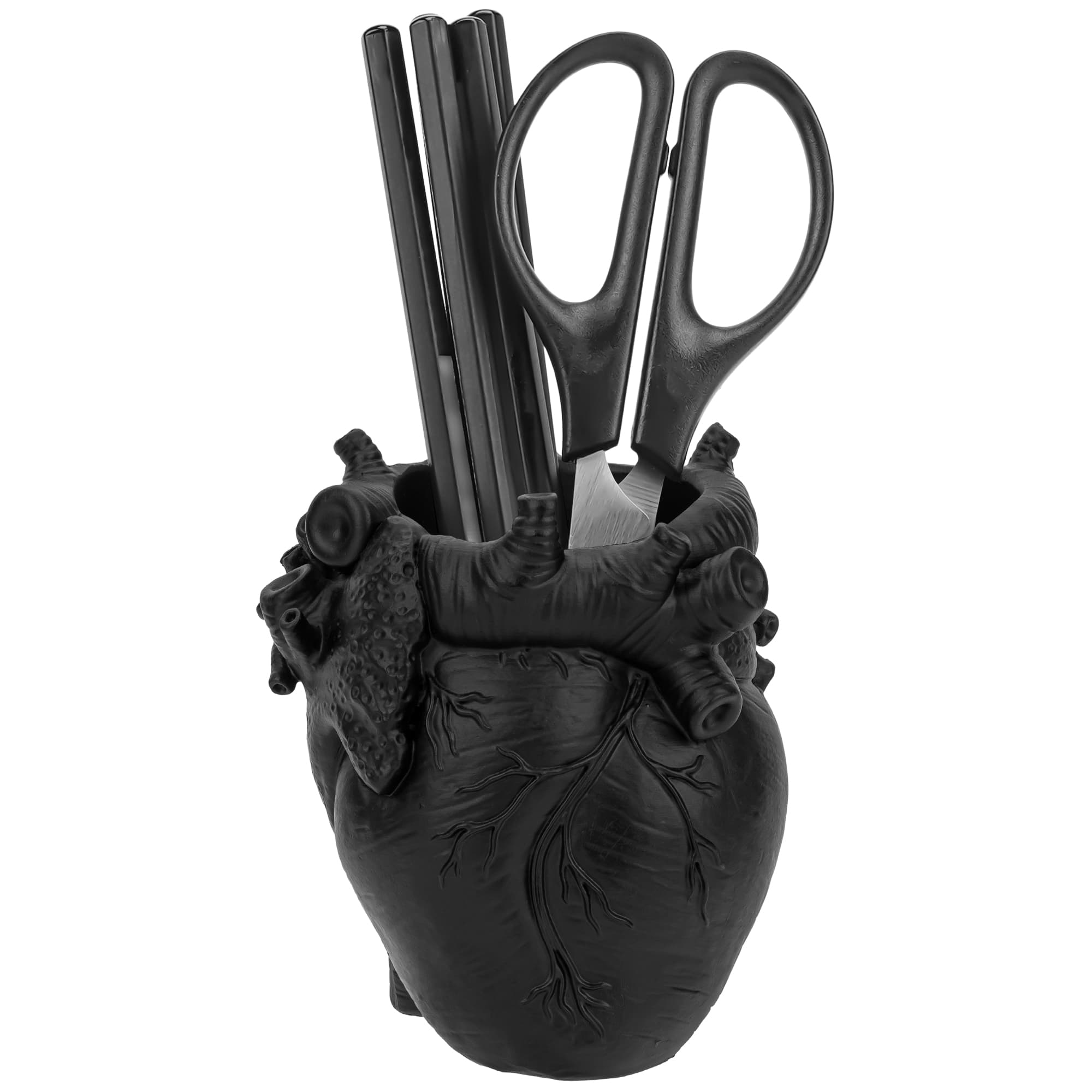 JANKOW Anatomical Heart Pen Holder, Black Resin Pencil Holder for Desk, Gothic Anatomy Decor Desk Organizer, 1-Pack - 4