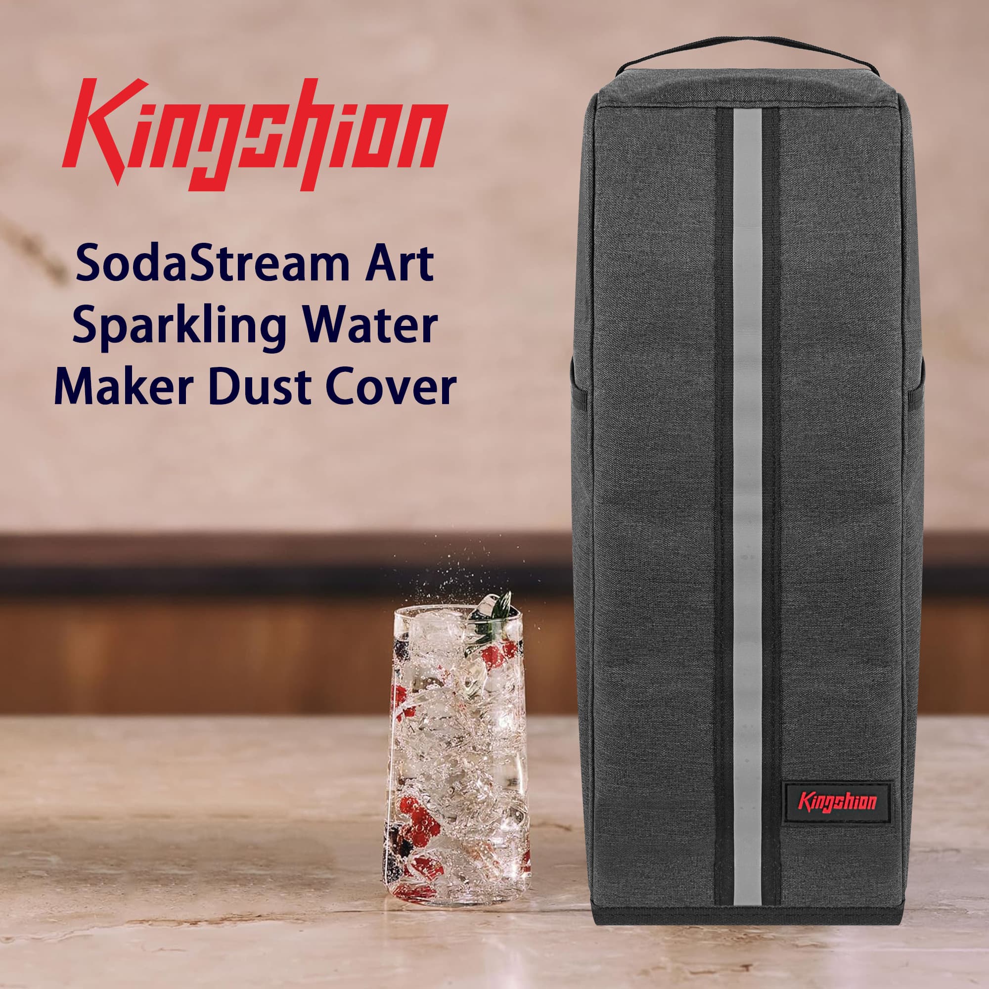 KINGSHION  Sparkling Water Maker Staubschutz mit Griffen und Seitentaschen — kompatibel mit Enso Sparkling Water Maker, Schutzhülle 9 x 5,1 x 17,3 Zoll — Dunkelgrau - 5