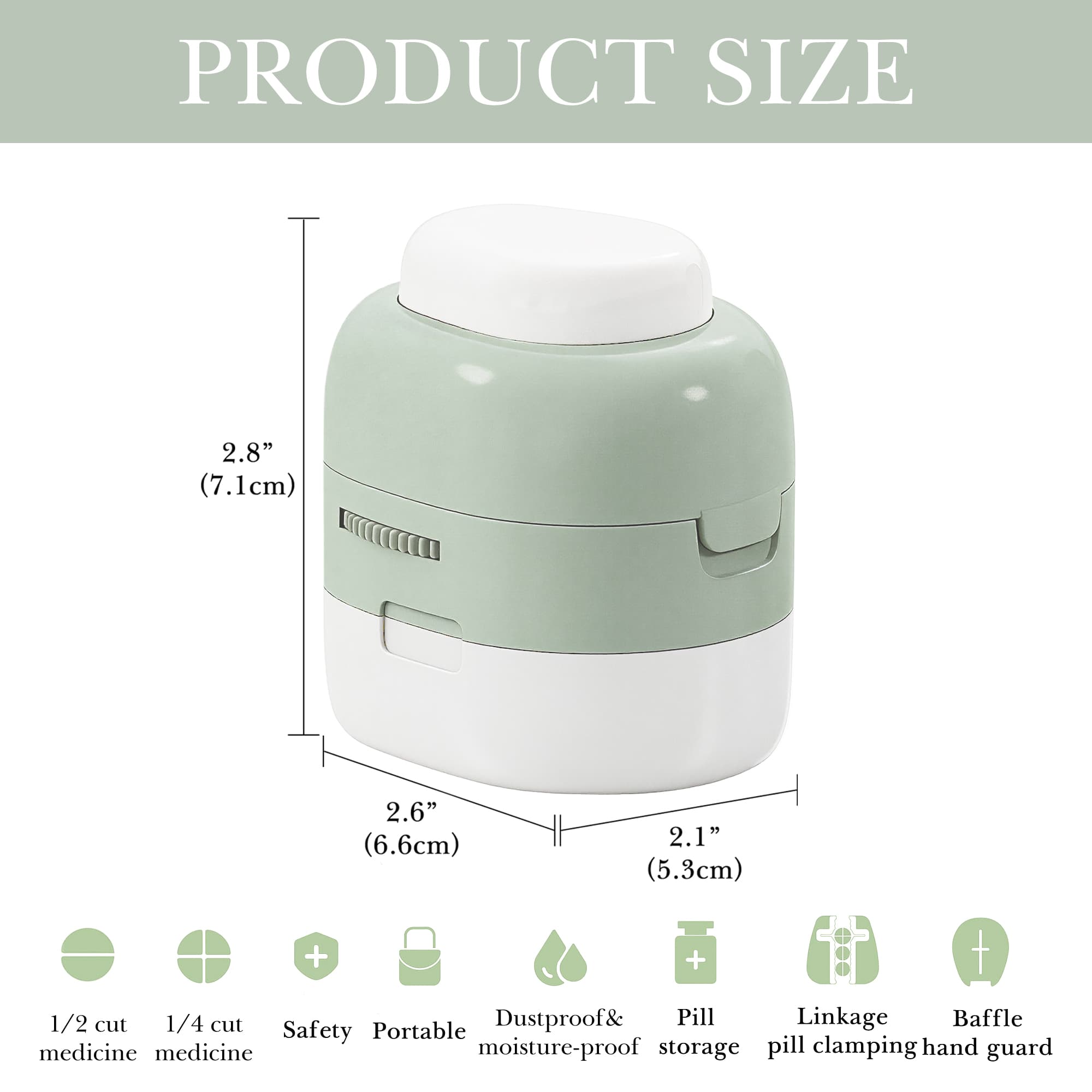 ReignSword 2-in-1 Pill Cutter with Medicine Box, 1/2 1/4 Adjustable Pill Crusher for Small, Large, and Tiny Pills, Travel Medicine Pills Splitter for Elderly & Pet (Matcha Green) - 1