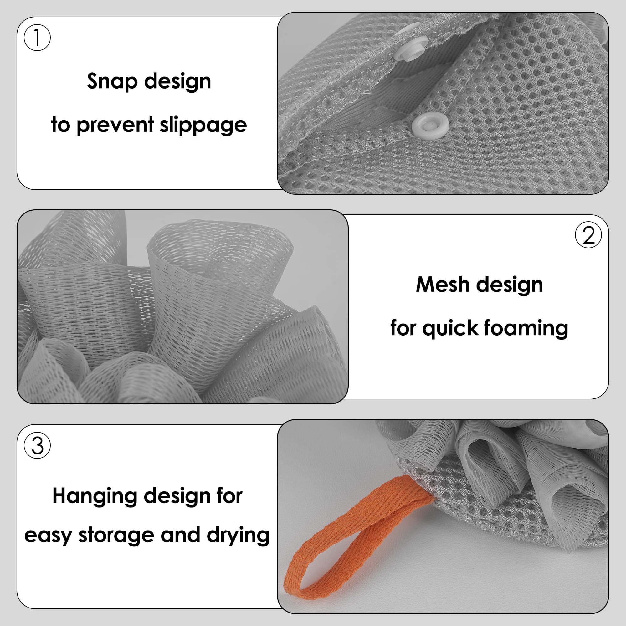 ReignSword 3 Pack Exfoliating Bath Sponges Soap Saver Bags, Dual-Use Mesh Soap Pouch with Hanging Loop, Foaming Soap Holder for Travel & Home Bathing (Multicolor) - 2