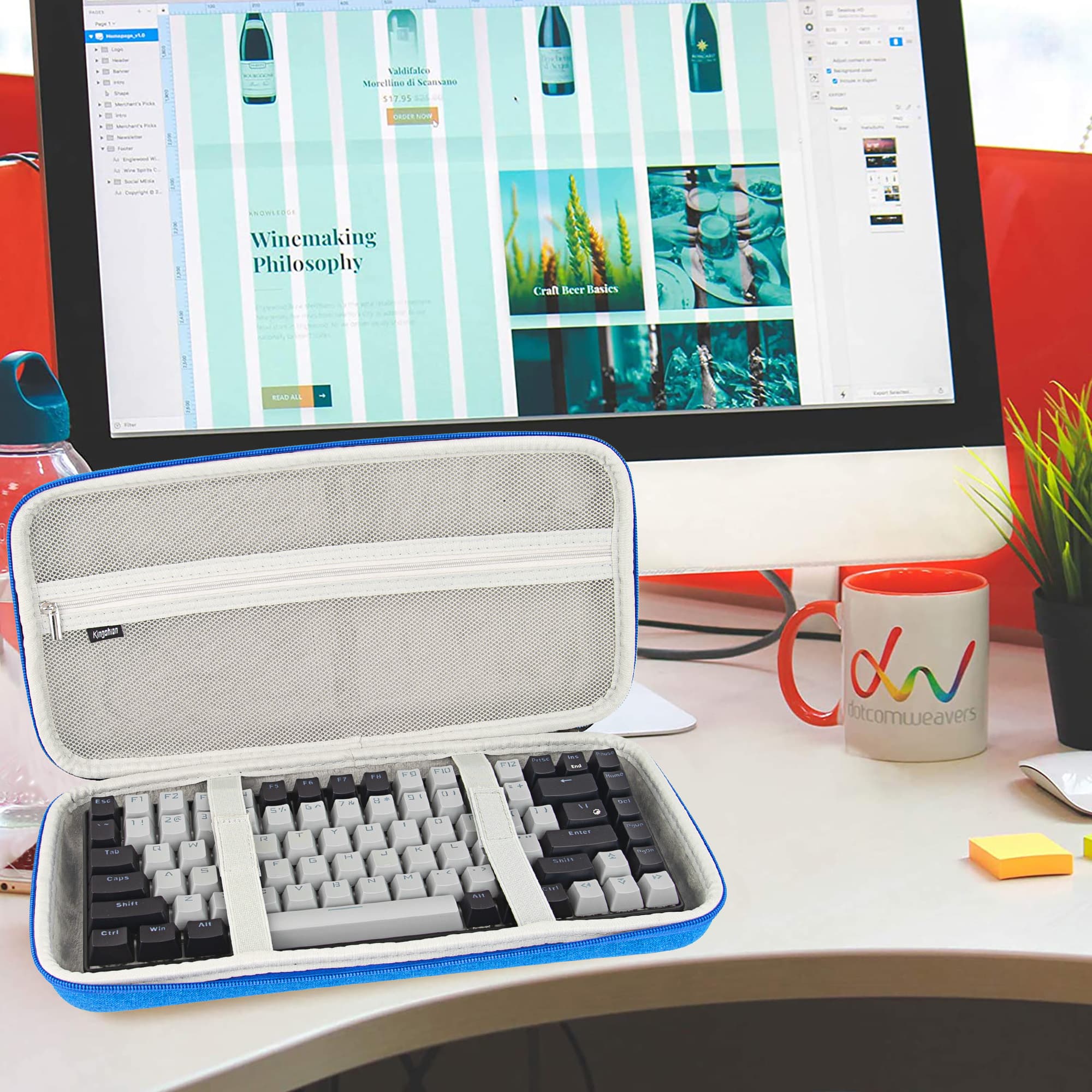 Kingshion Hard 75% Keyboard Case, Hard Travel Storage Case for 84 Key Portable Keyboard, Compatible with Keychron K2, Logitech POP Keys Mechanical Keyboard. (BAG ONIY)-Dark Blue - 4