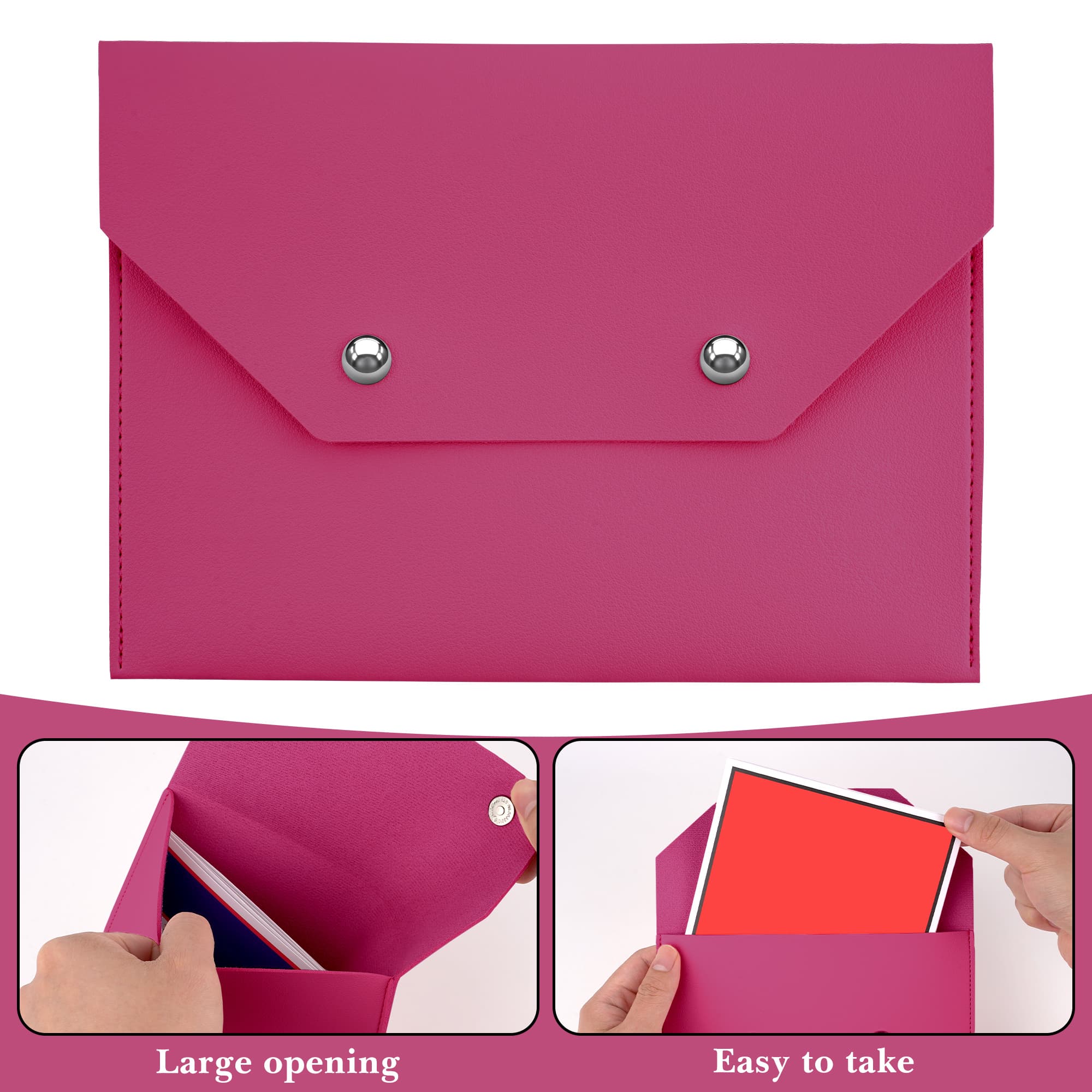 ReignSword Mahjong Card Holder, Vegan Leather Envelope Style Storage Bag, Portable Magnetic Snap Card Organizer, Travel Pouch for Mahjong Accessories (Rose Red, 8 x 5.8 Inch) - 2