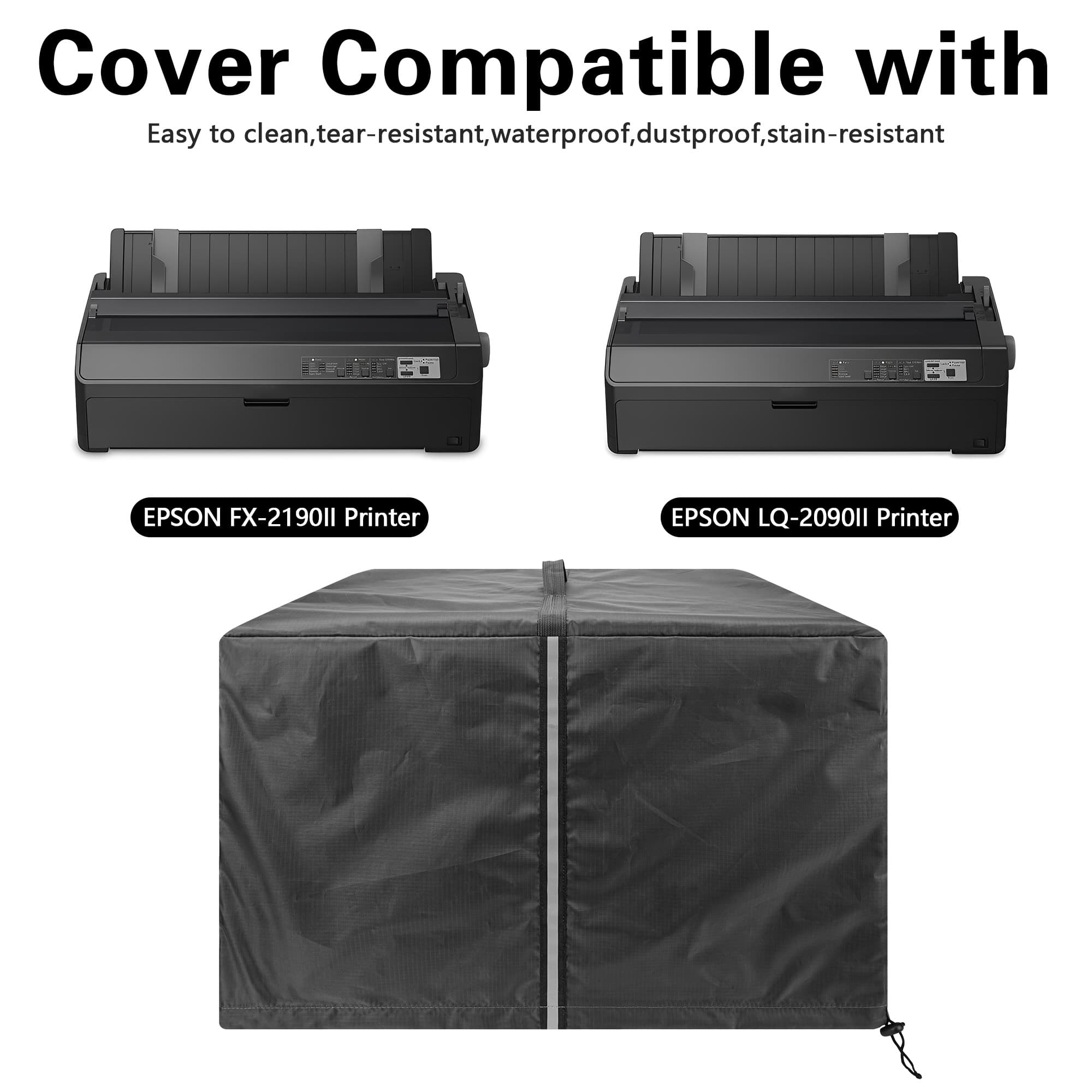 Dot Matrix Printer Cover with Adjustable Buckle Compatible with EPSON LQ-2090II, FX-2190II, 23" x 19" Splash Water Proof Printer Dust Cover Office Accessories - 3