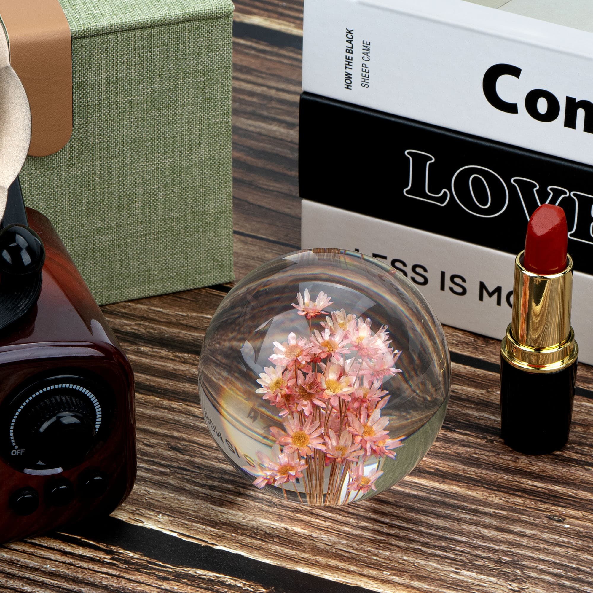 Cairiac Crystal Red Daisy Resin Ball, Real Paperweight Specimen Ball Home Office Decor, Resin Daisy Globe for Anniversary Christmas Birthday Wedding Gift (68mm) - 3