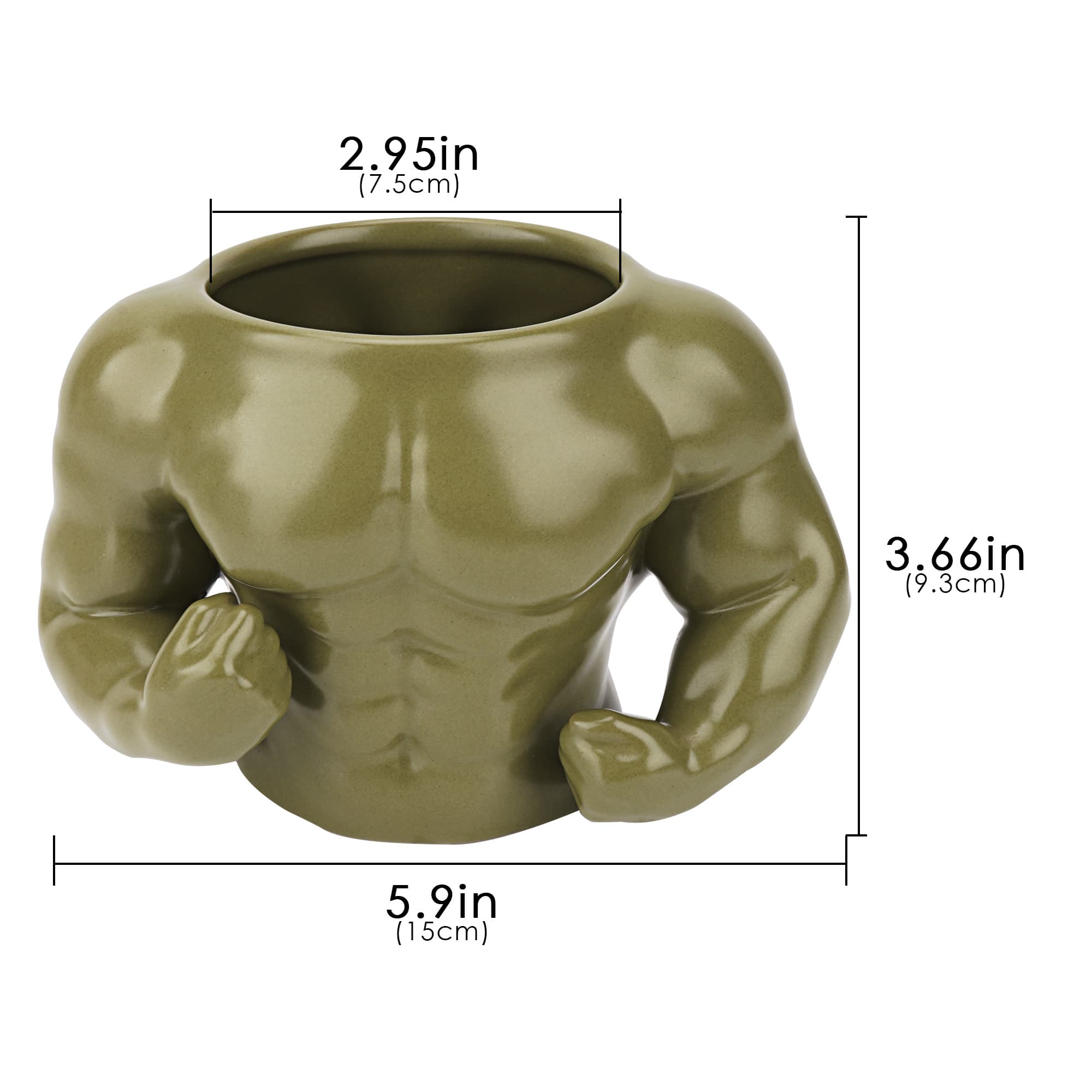 JANKOW Creative Muscle Man Mug, Muscular Men's Coffee And Milk Cup, Muscle Ceramic Mug for Men Dad (Green) - 2