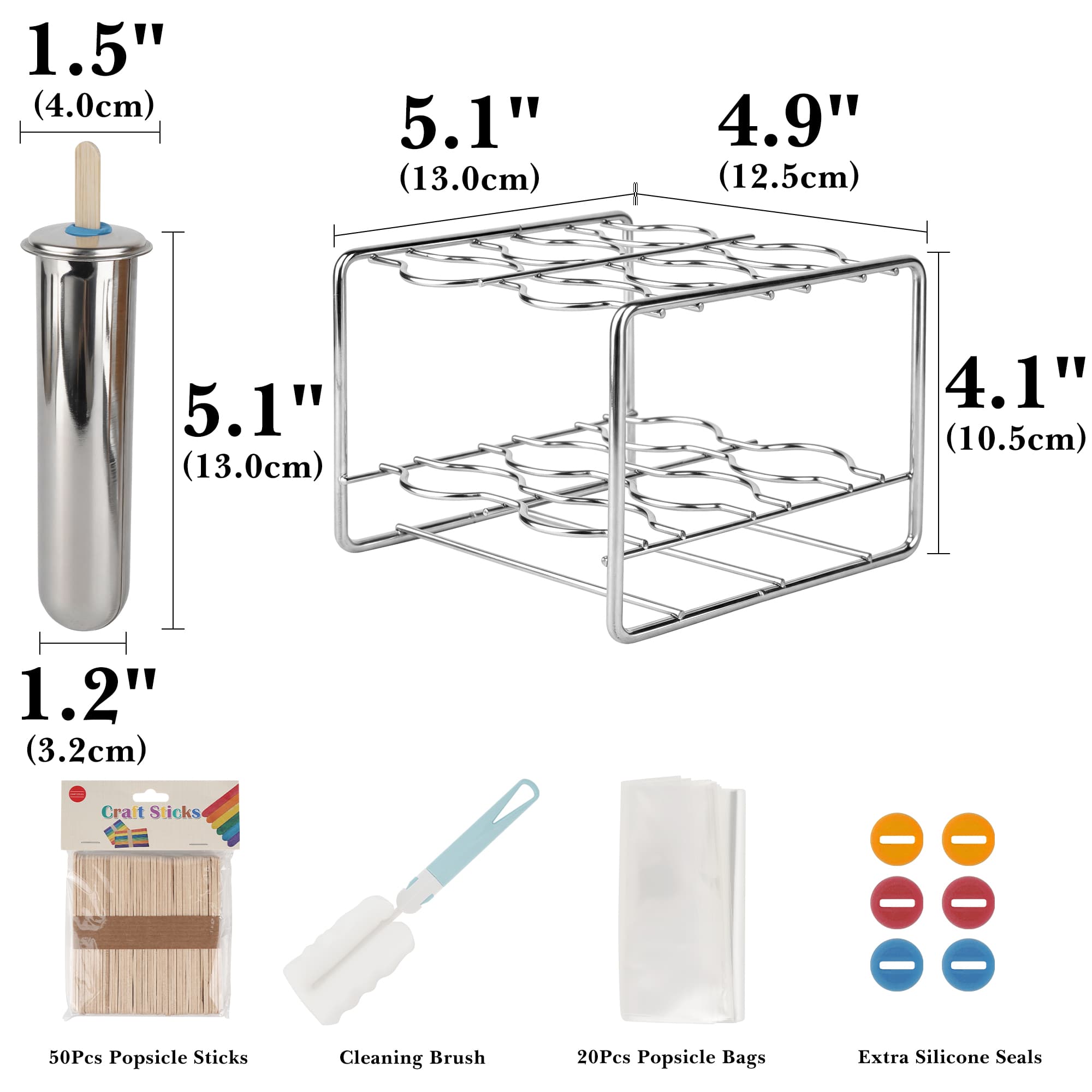 ReignSword 304 Stainless Steel Popsicle Molds, Set of 6 Reusable Ice Pop Molds with Holder, Complete Kit with Sticks & Bags, Homemade Ice Cream Maker for Freezer - 2