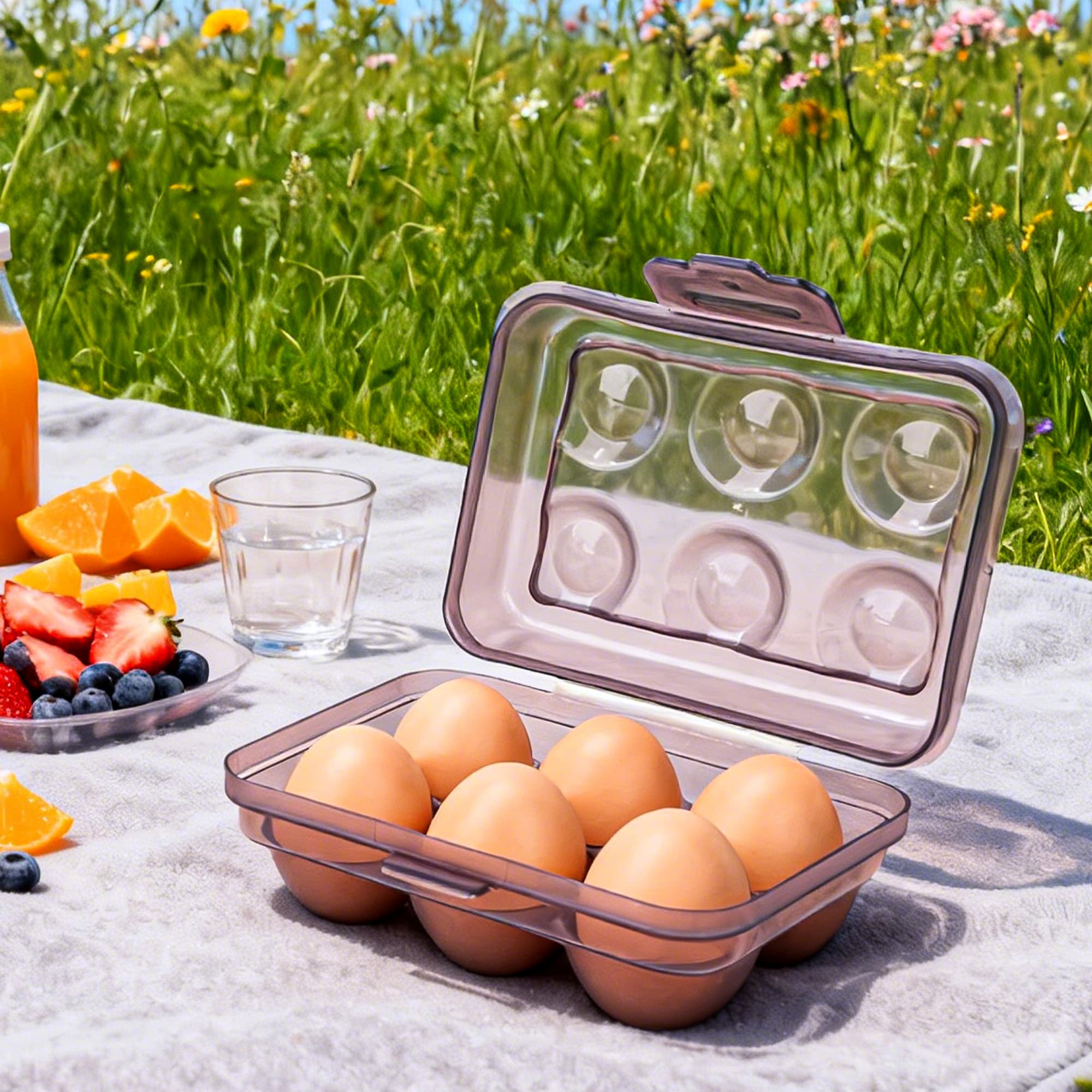 JANKINGS Portable Stackable Egg Storage Container, 2-Pack 6-Egg Holders with Tight-Fitting Lids, Purple PP Refrigerator Organizer and Travel Egg Carrier - 4