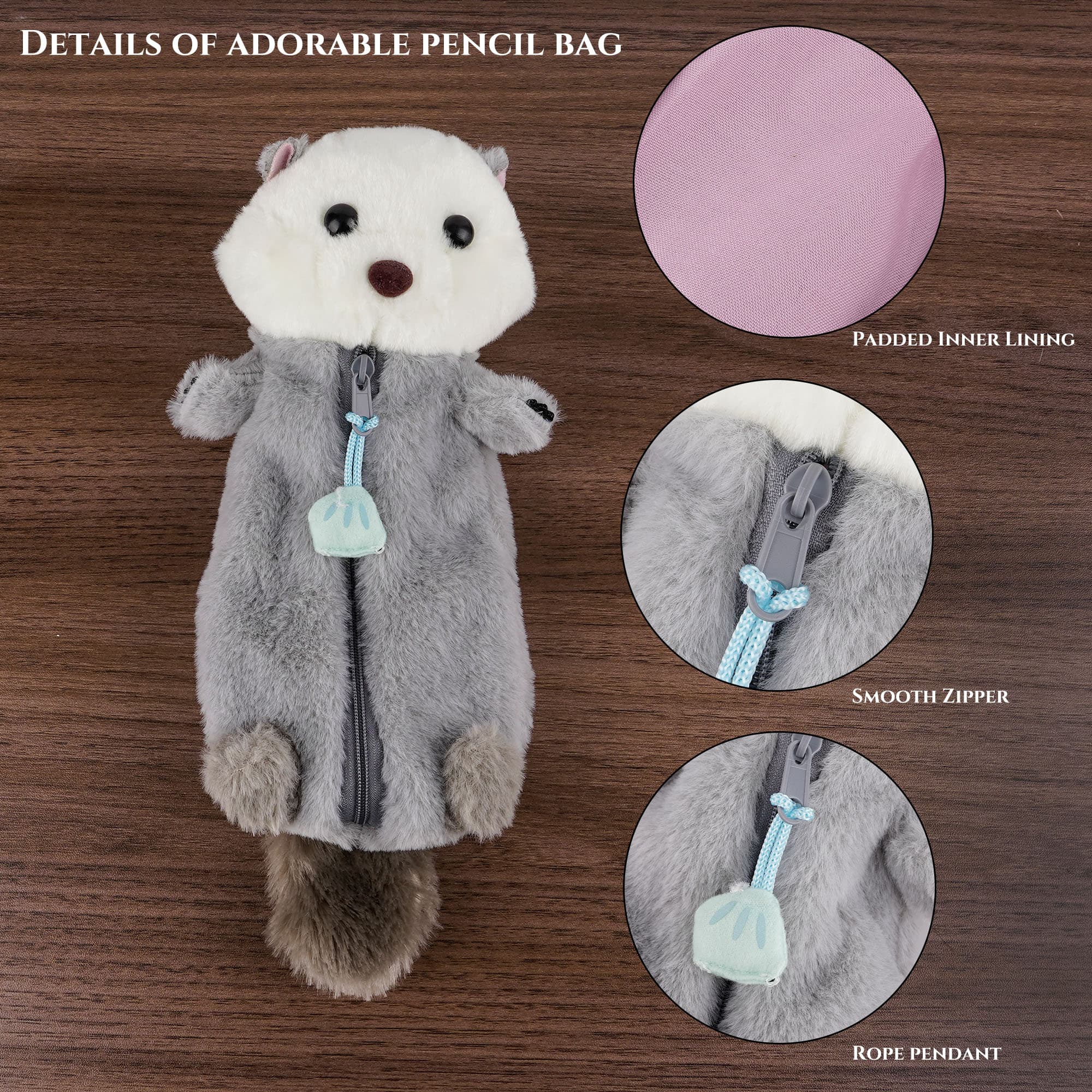 JANKOW Otter Pencil Pouch, Cute Otter Zipper Pencil Pouch, Plush Animal Pencil Case Bag for Office Classroom Supplies - 2