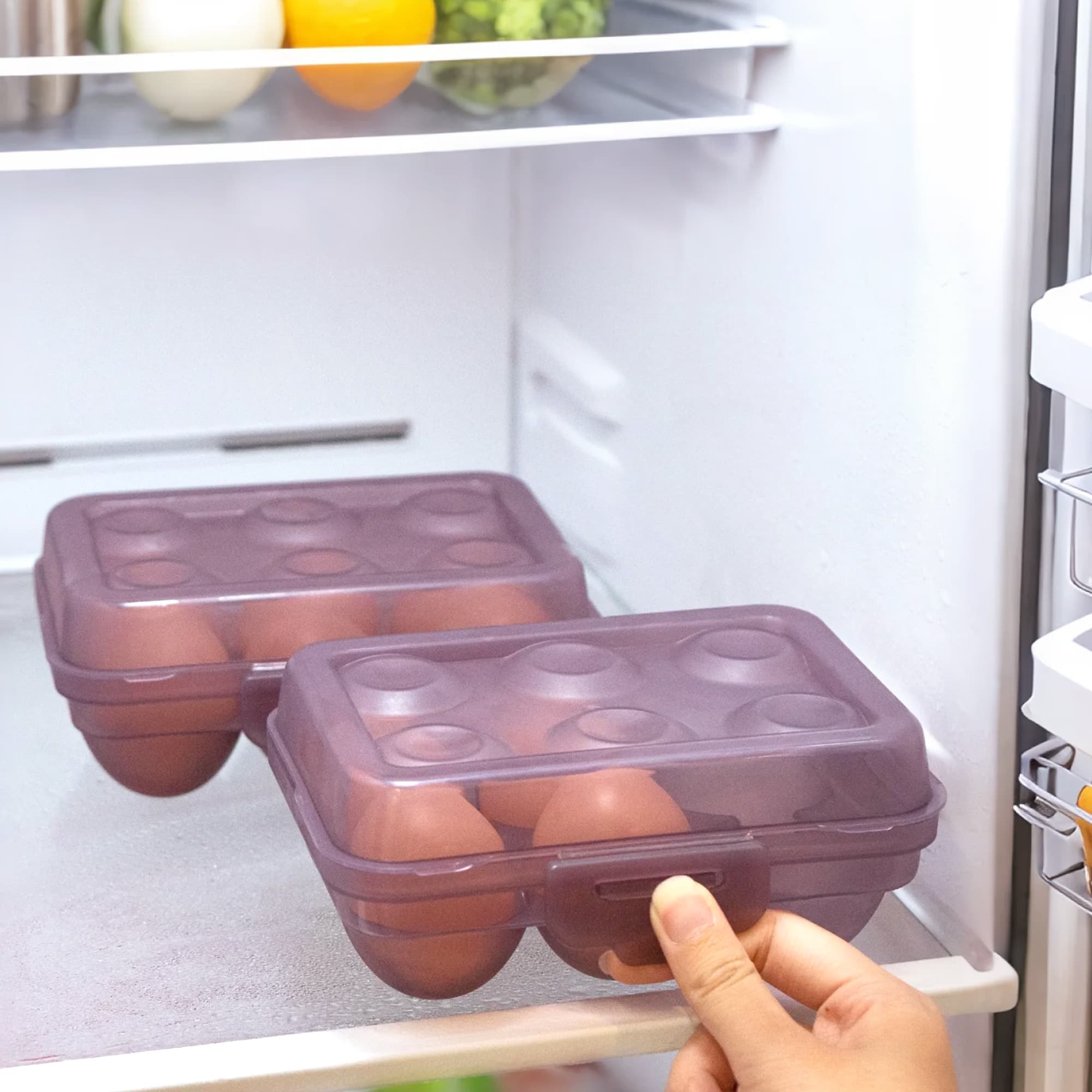 JANKINGS Portable Stackable Egg Storage Container, 2-Pack 6-Egg Holders with Tight-Fitting Lids, Purple PP Refrigerator Organizer and Travel Egg Carrier - 5