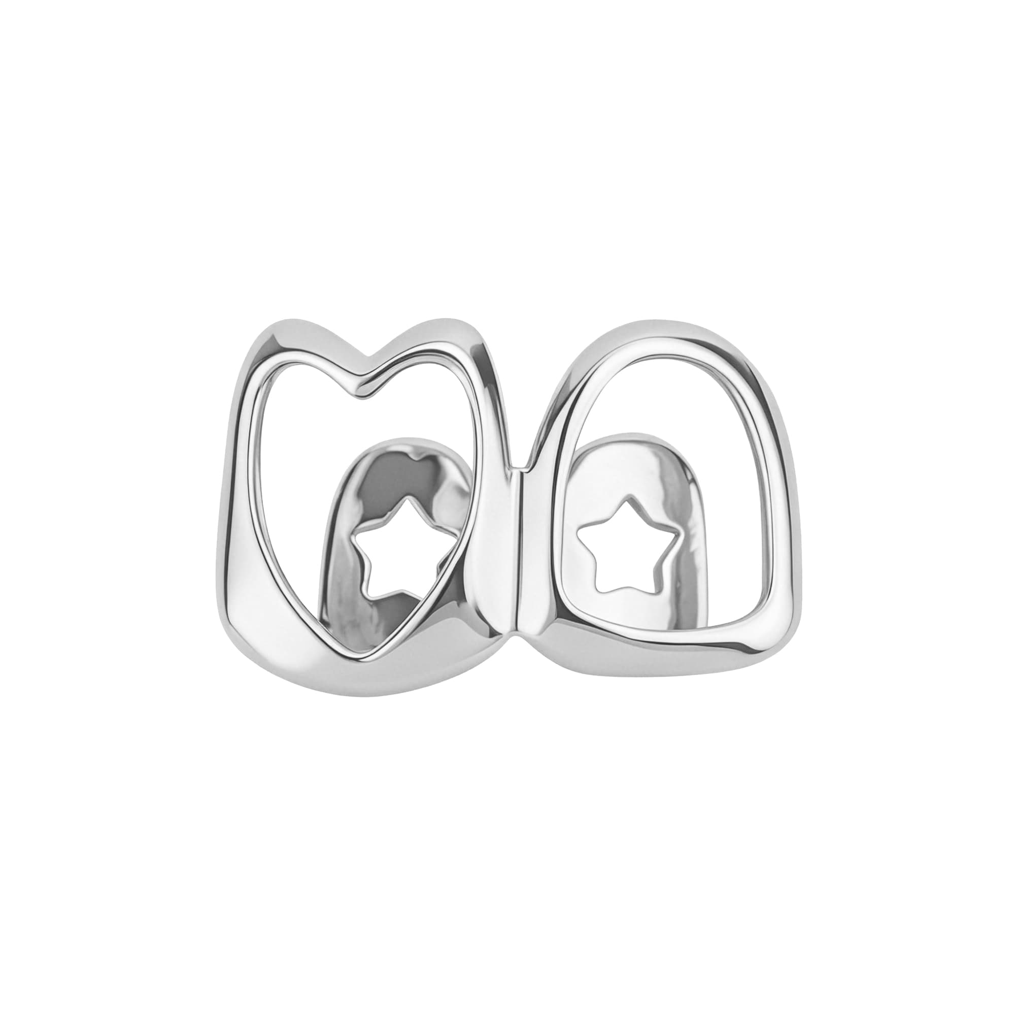 ReignSword Silver Teeth Grillz for Men Women, Adjustable Silver Tooth Cap with Heart, Hip Hop Fashion Teeth Jewelry, Custom Fit Mouth Grill for Party, Concert, Halloween Costume - 1