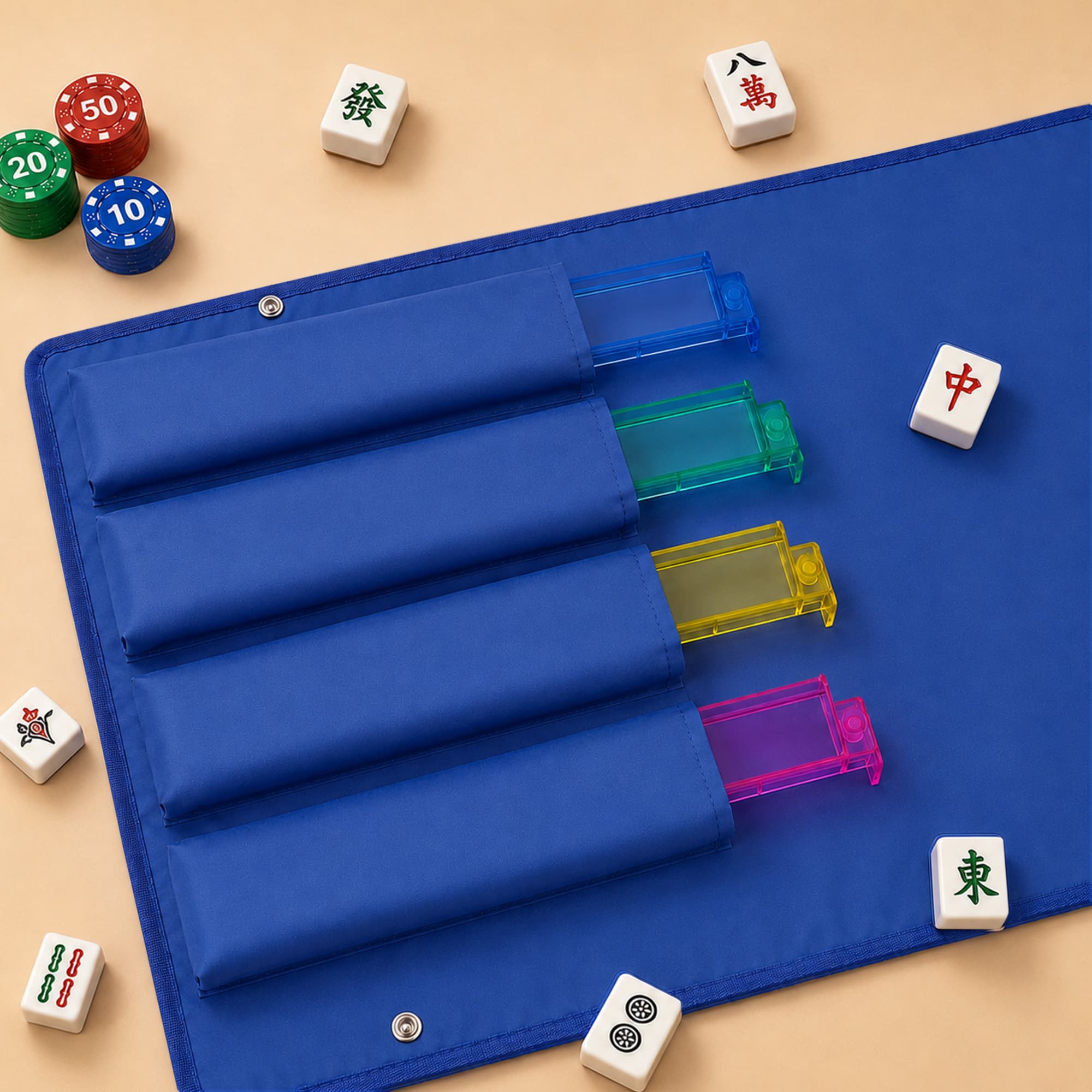 ReignSword Roll-Up Mahjong Rack Bag, Portable Oxford Cloth Organizer for Mahjong Racks, Pushers & Accessories, Family Night Travel Case (Dark Blue, 39 x 21 Inch) - 5