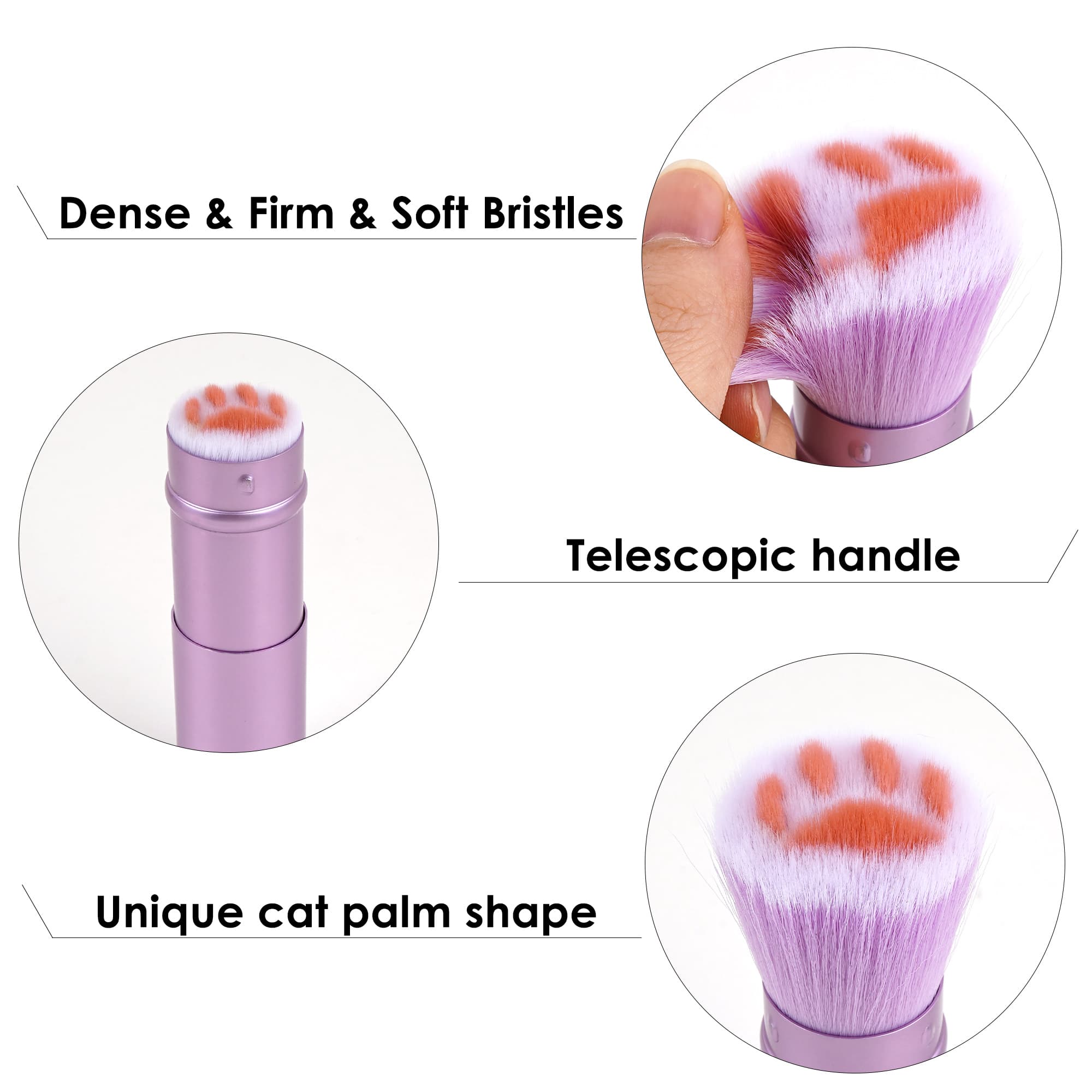 JANKOW Cat Paw Makeup Brush, Telescopic Powder Brush, Travel Blush Brush for Face Powder Blush Shadows Contour Makeup (1 Pcs Purple) - 3