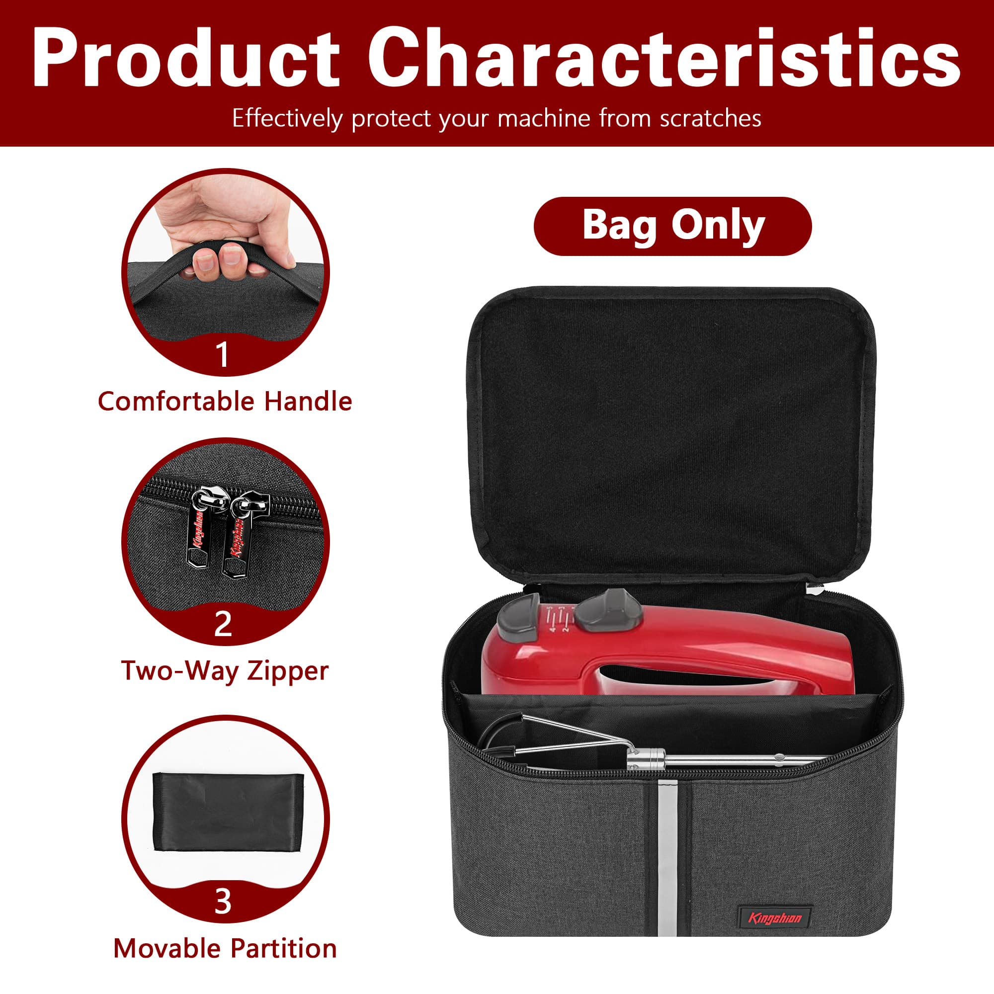 Kingshion Hand Mixer Carrying bag for KitchenAid Mixers - Compatible with 5/6/7/9 Ultra Power Speed Models, Travel Storage Box with Handle for Mixer Accessories (Case Only)-Dark Gray - 2