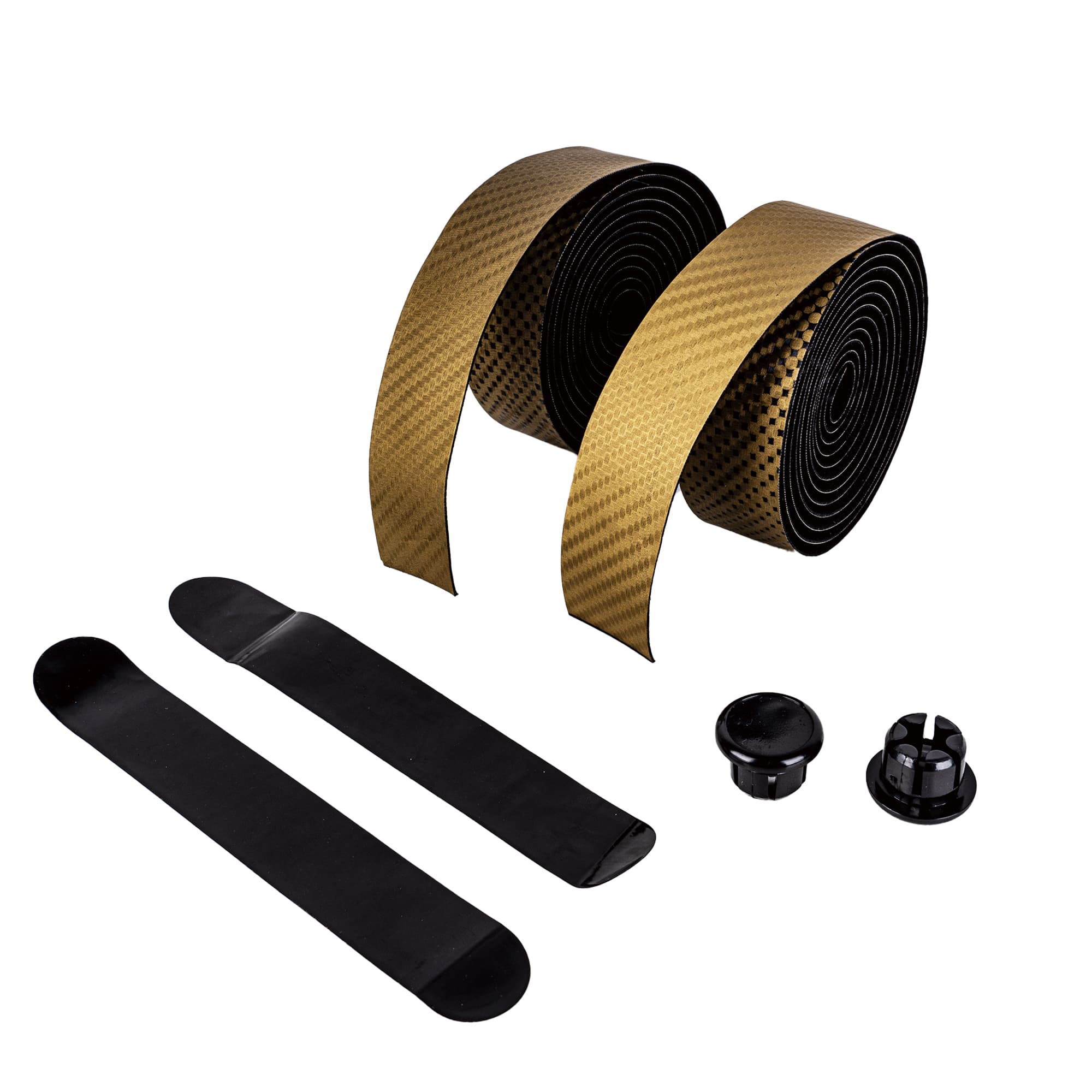RidingRush Bike Grip Tape Carbon Fiber  (Black & Gold) - PU Leather Non-Slip EVA Handlebar Tape for Road and Gravel Bikes - Lightweight Grip Tape with End Plugs - 5
