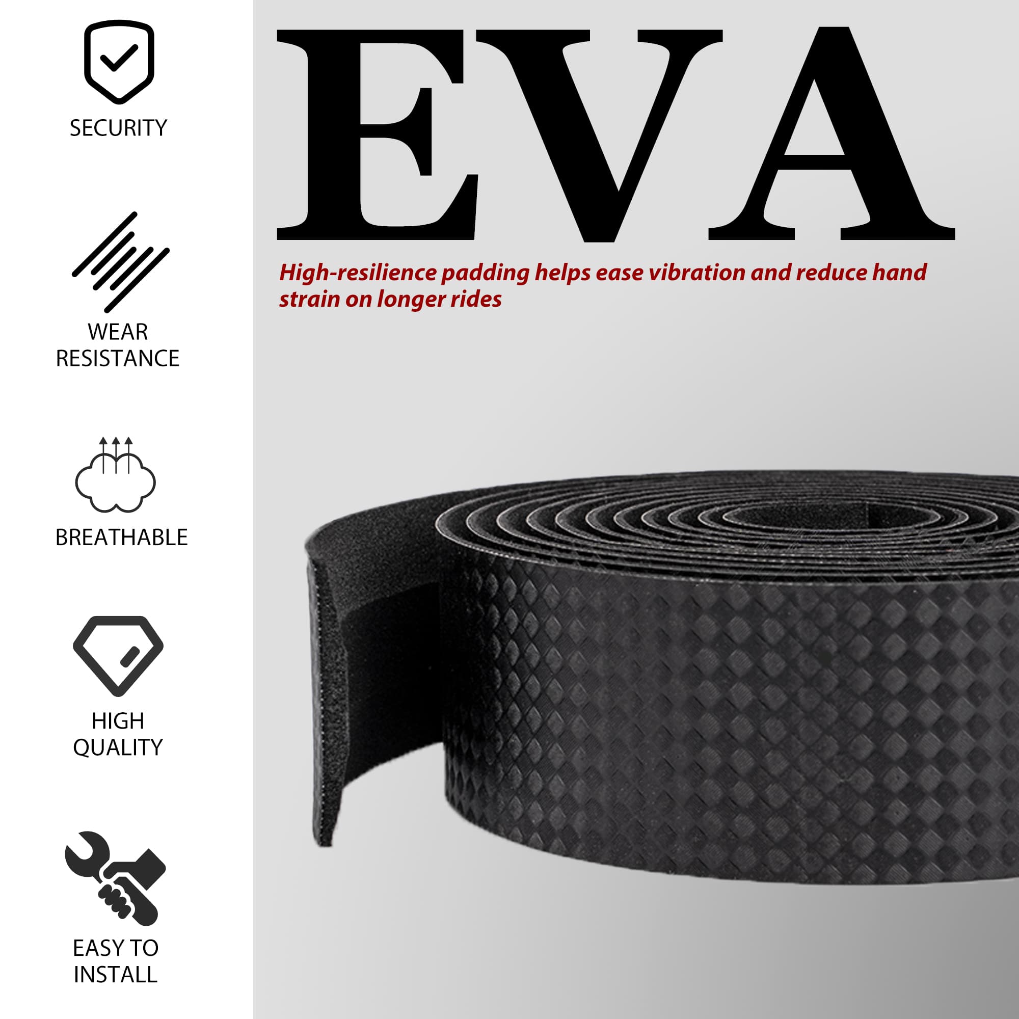 RidingRush Road Bike Handlebar Tape, Anti-Slip PU EVA Bar Tape, Textured Bicycle Grip Wrap for Road & Gravel Bikes, Thickened Shock Absorbing Handlebar Tape with Bar End Plugs - 3