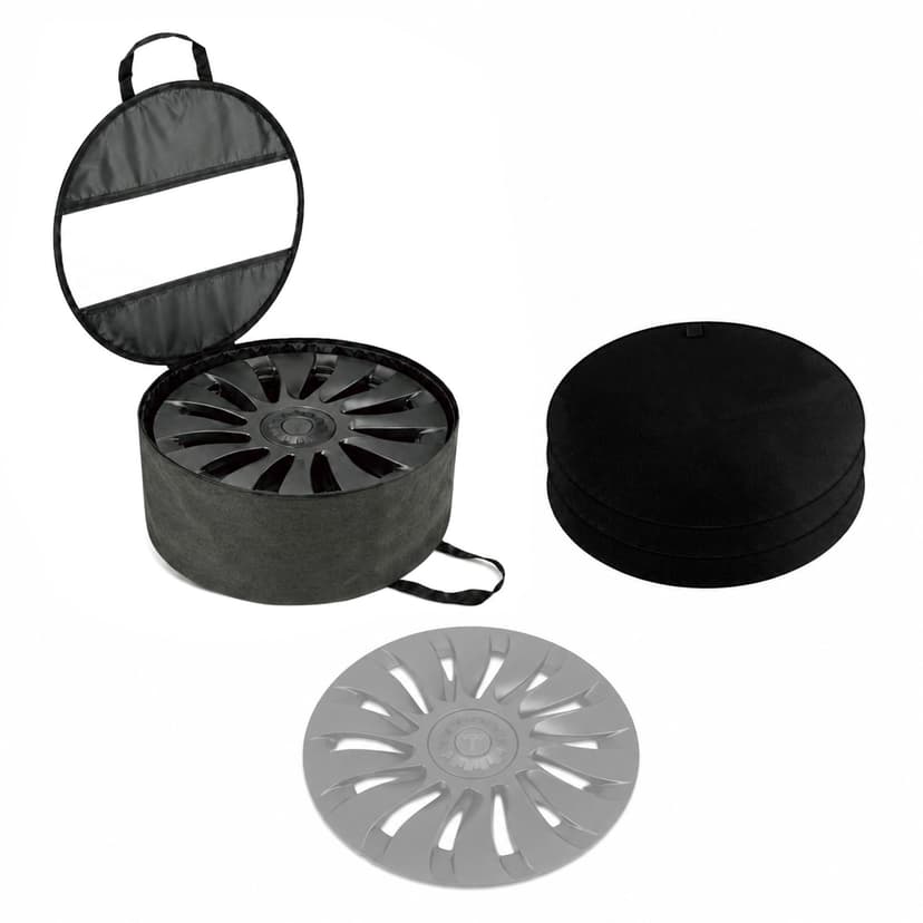 Generic 19 Inch Wheel Hubcap Storage Bag with Clear Window and 2mm Thick Felt Pads, Heavy Duty Wheel Cover Carrying Case Compatible with Tesla Model Y Gemini 19" Aero Covers, Dark Gray