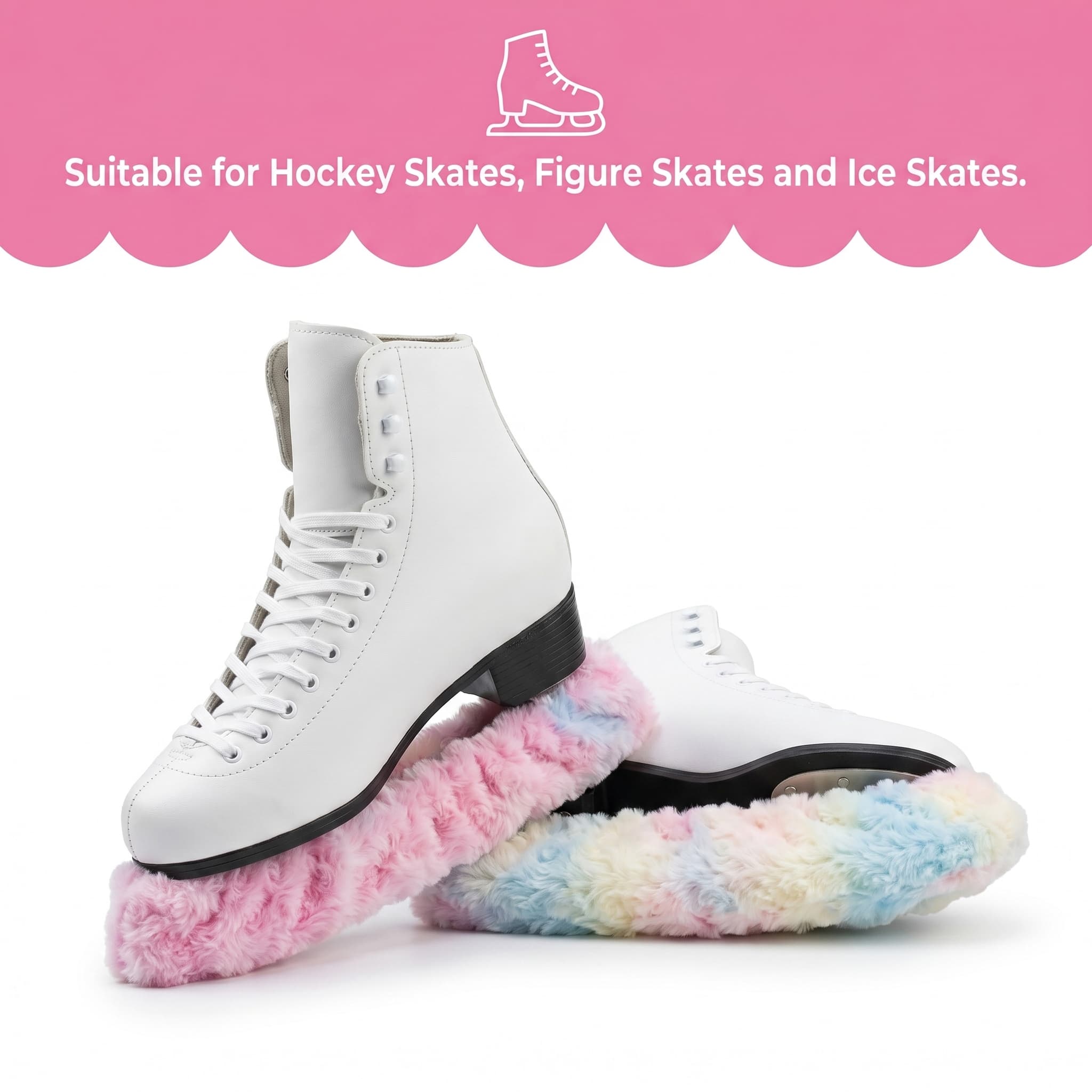 Riding Rush Ice Skate Soakers 1 Pair Plush Blade Covers, Dreamy Rainbow Faux Fur Design, Lightly Thickened 10g Padding, Soft Absorbent Lining, Fits Figure & Hockey Skates up to 12 inch, Skate Accessor - 1