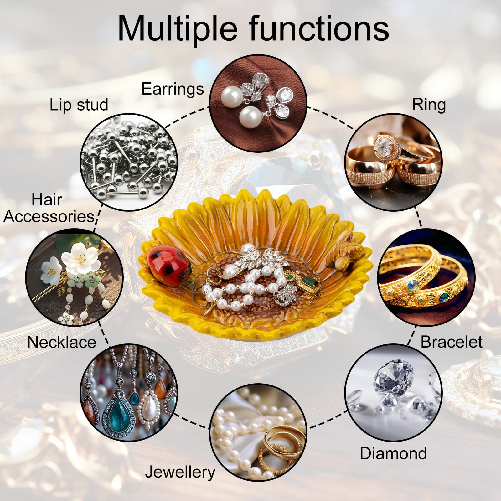 CAIRIAC Sunflower Jewelry Dish Trinket Tray Ceramic Key Tray Bowl for Entryway Table, Sunflower Candy Dish Soap Holder Gift Decorative Bowl for Home Decor Kitchen Bathroom Sink (Bee, Ladybug) - 3