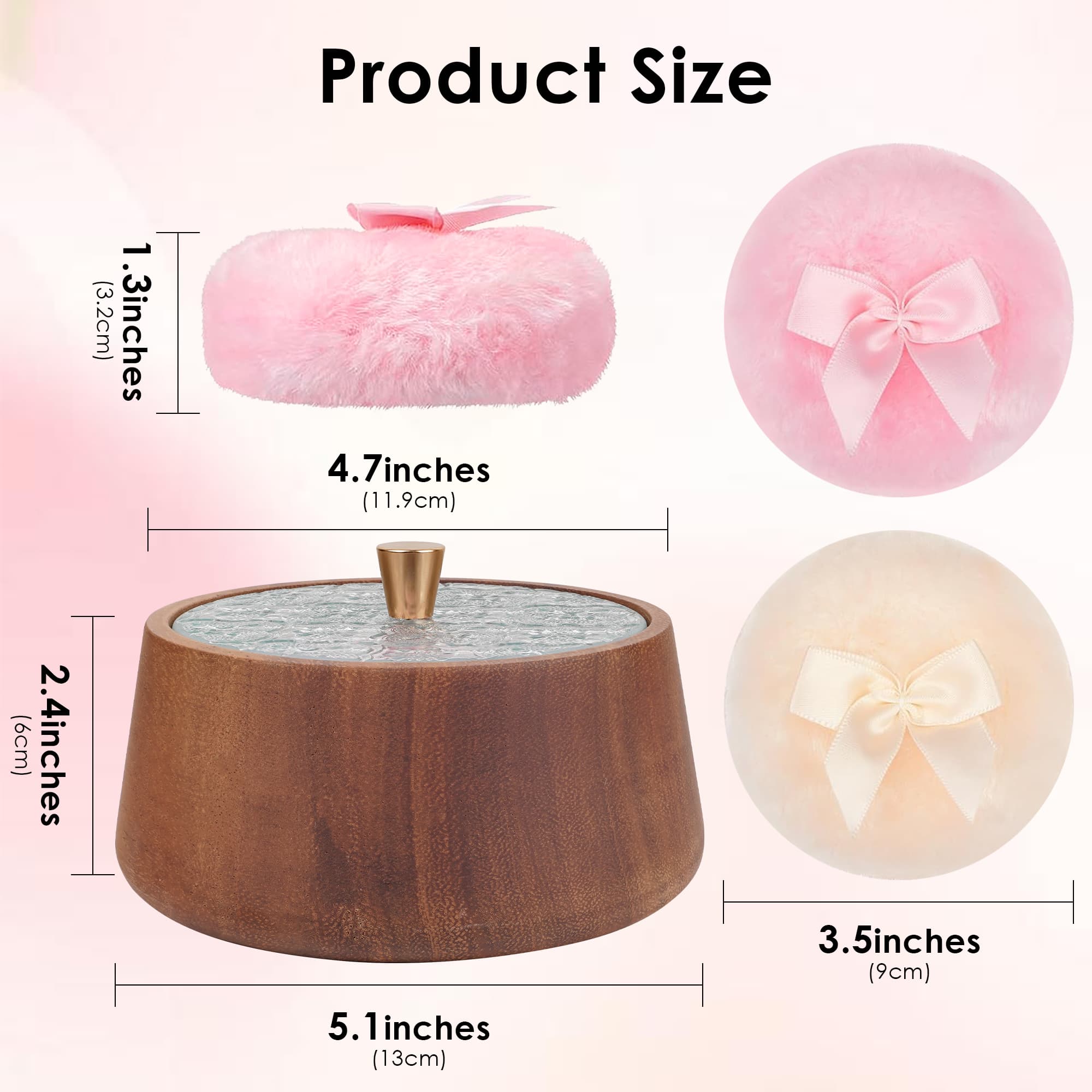 ReignSword Wooden Body Powder Container with Dusting Lid, 5.3 Inch Refillable Cosmetic Powders Case with 2 Washable Makeup Puffs for Loose Powder, Vanity Bathroom Storage - 4