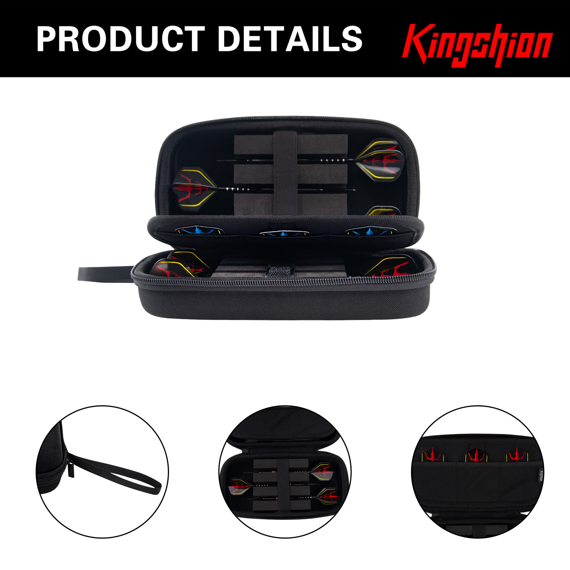 Dart Case for 6 Steel Tip Darts and 3 Flights, Hard Shell Storage Box with Foam Insert and Zipper, Portable Dart Holder for Travel and Competition - 3