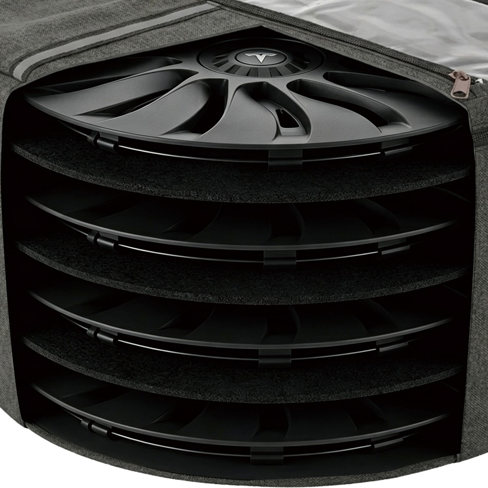 Generic 19 Inch Wheel Hubcap Storage Bag with Clear Window and 2mm Thick Felt Pads, Heavy Duty Wheel Cover Carrying Case Compatible with Tesla Model Y Gemini 19" Aero Covers, Dark Gray - 5